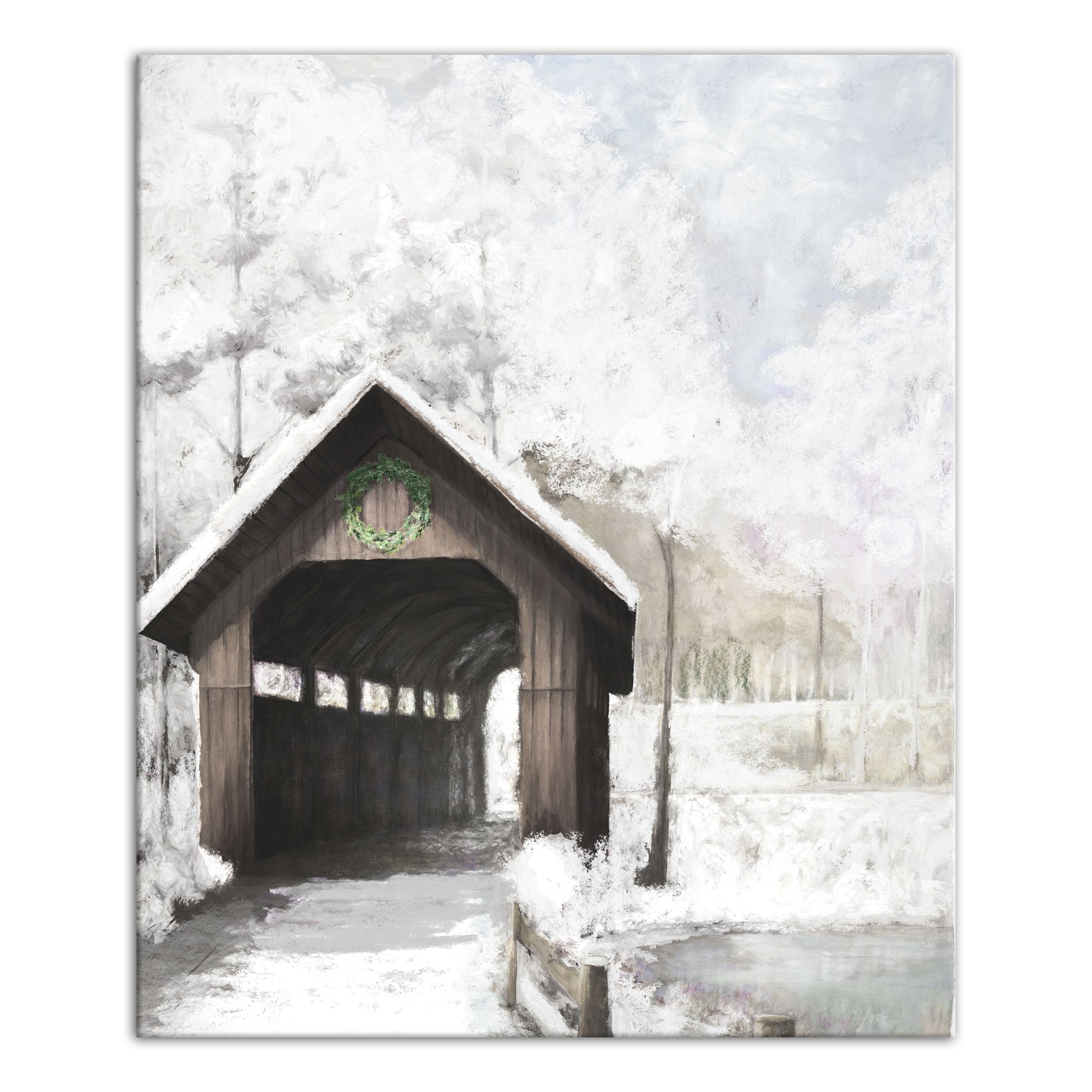 Covered Bridge In Winter 20x24 Canvas Wall Art
