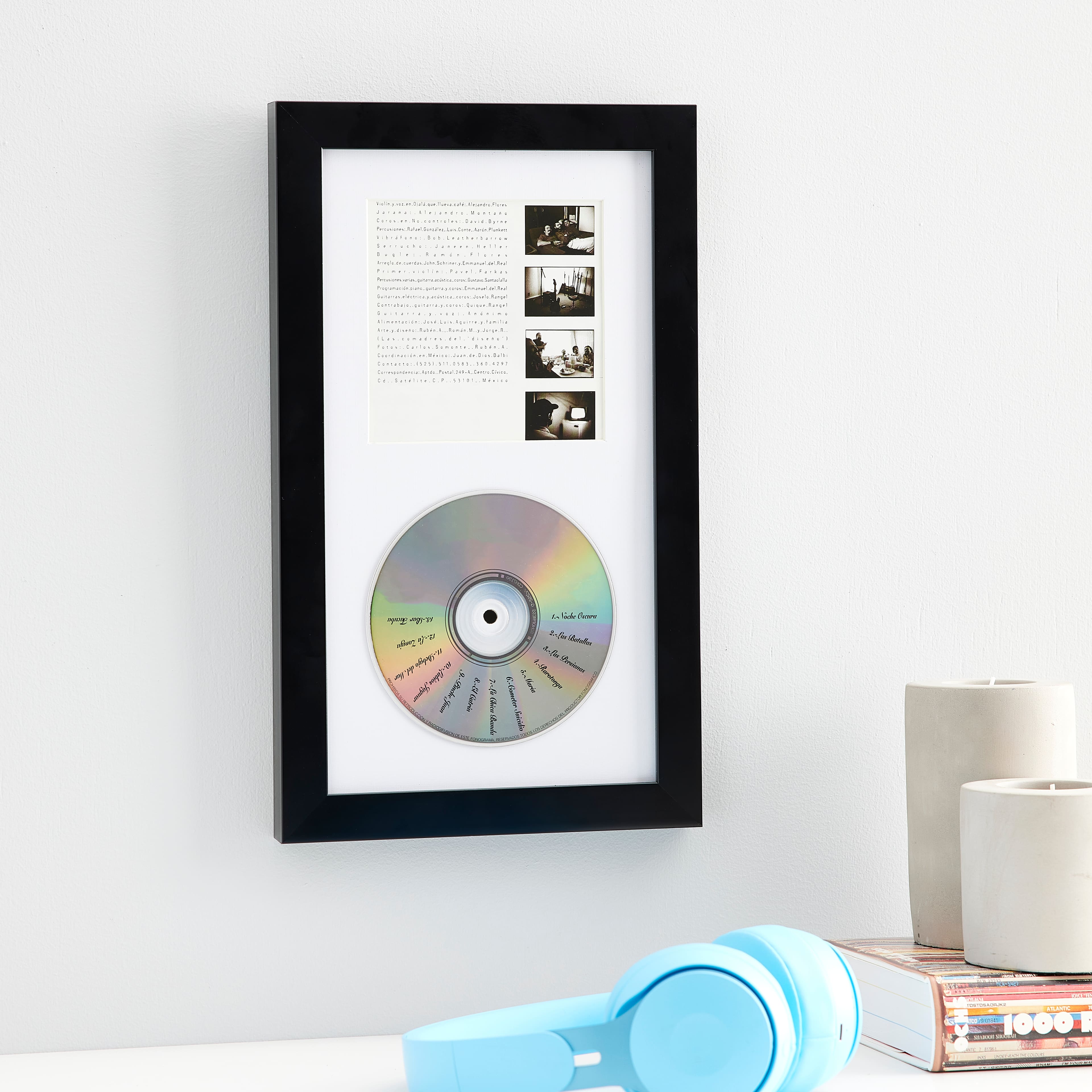 Cd Frame for Cd Disc and Double Booklet Frame Featuring a Black Mat Design  and Solid Wood Black Frame