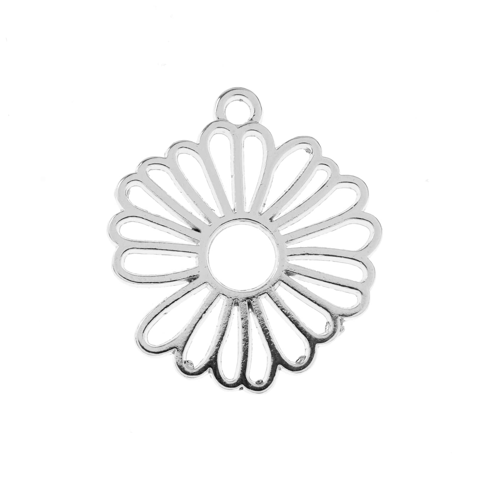 John Bead 28mm Silver Flower Beadwork Pendants, 4ct.