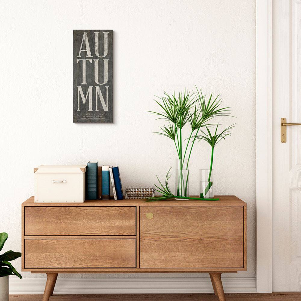 Stupell Industries Autumn Grey Wood Textured Fall Seasonal Word Design Canvas Wall Art