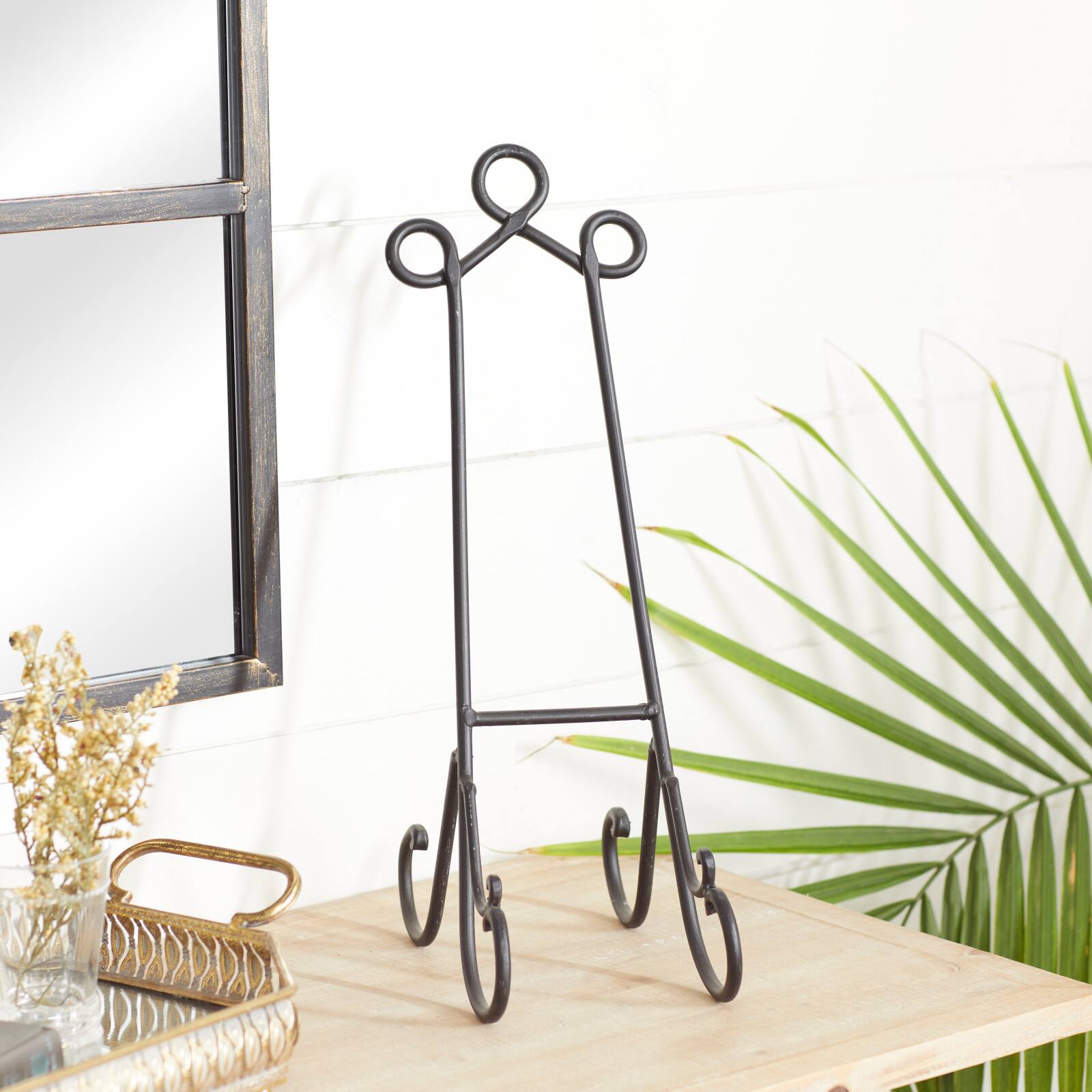 Traditional Scrolling Black Metal Easel, 19" x 6" x 9"