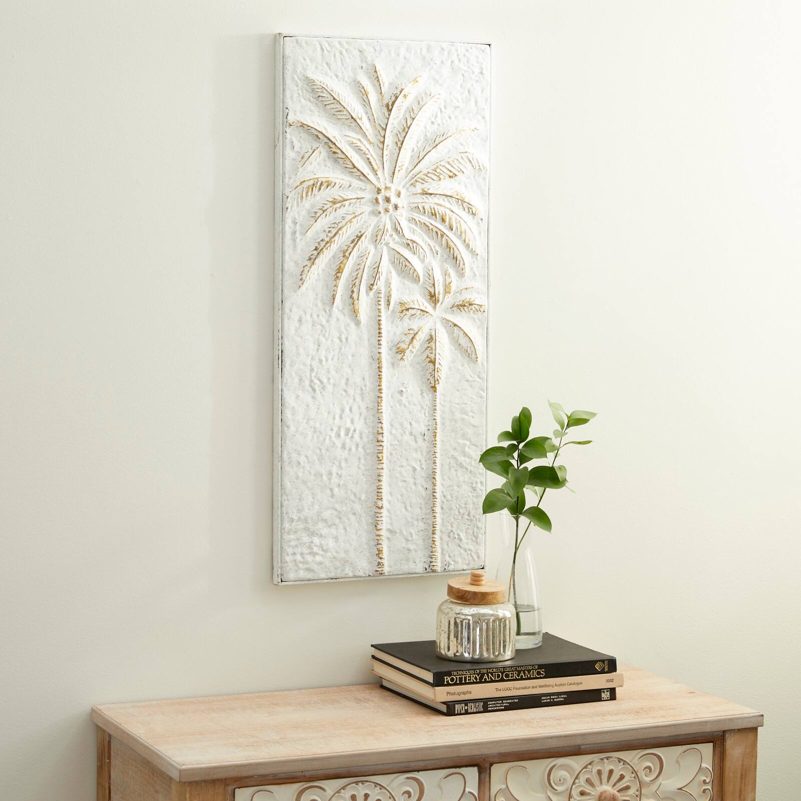 33&#x22; Gold Iron Coastal Palm Trees Wall D&#xE9;cor