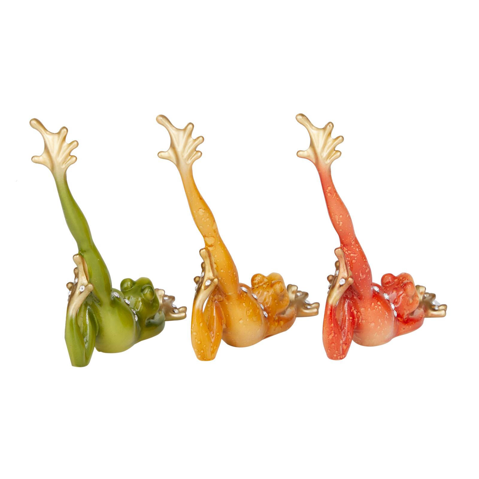 Set of 3 Multi Colored Eclectic Polystone Frog Sculpture 7&#x22; x 6&#x22;