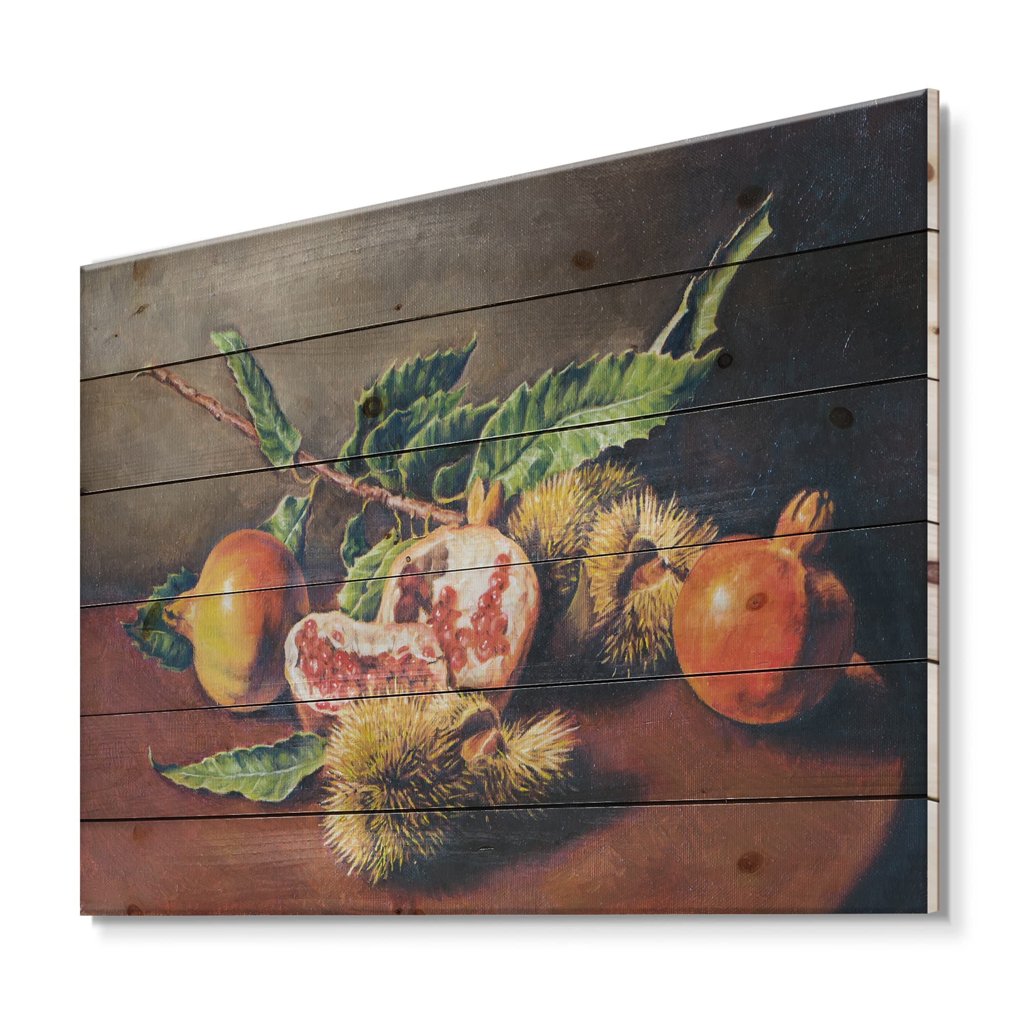 Designart - Vintage Still Life of Orange Fruits - Traditional Print on Natural Pine Wood