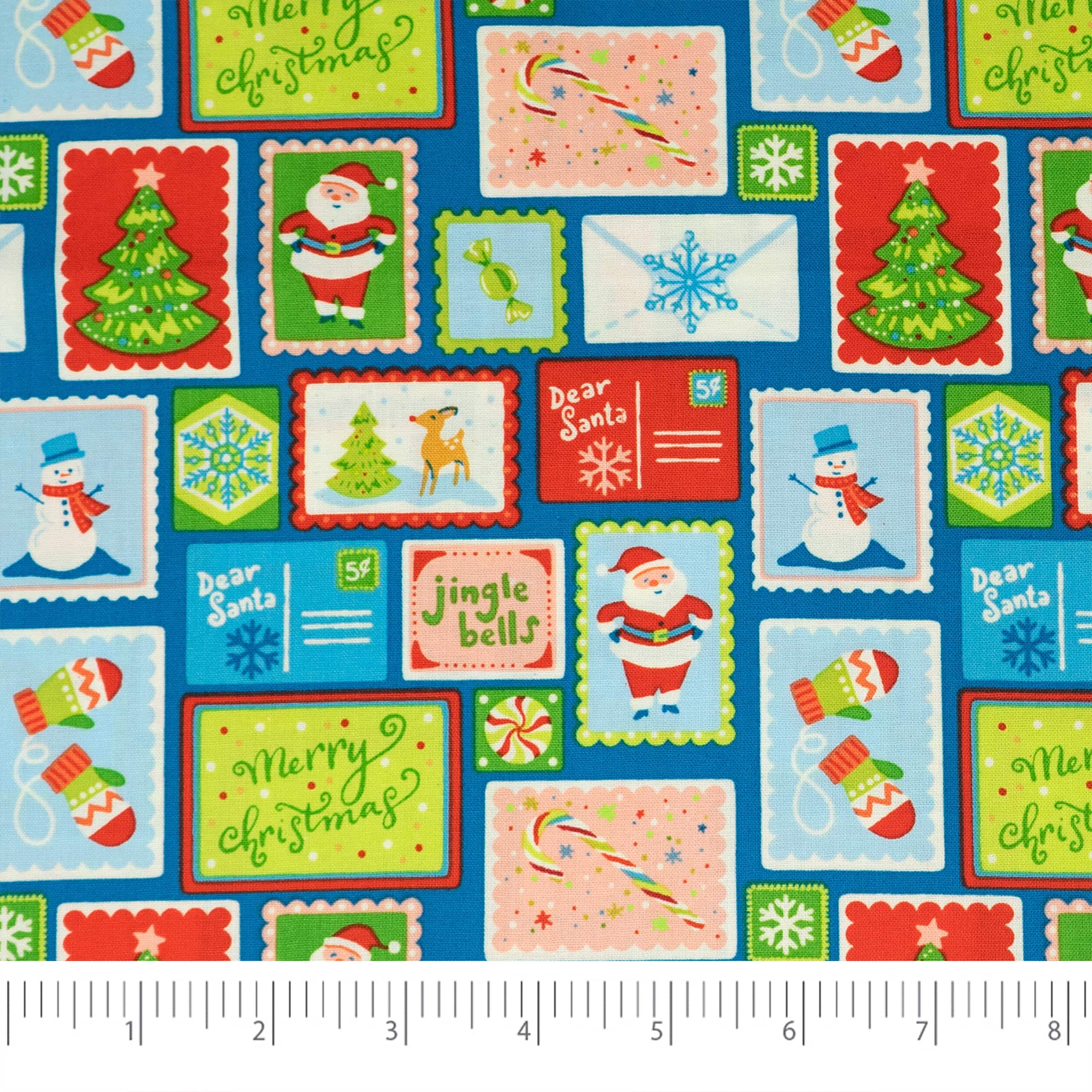 SINGER Santa & Christmas Icons Post Card Print Ringspun Cotton Fabric