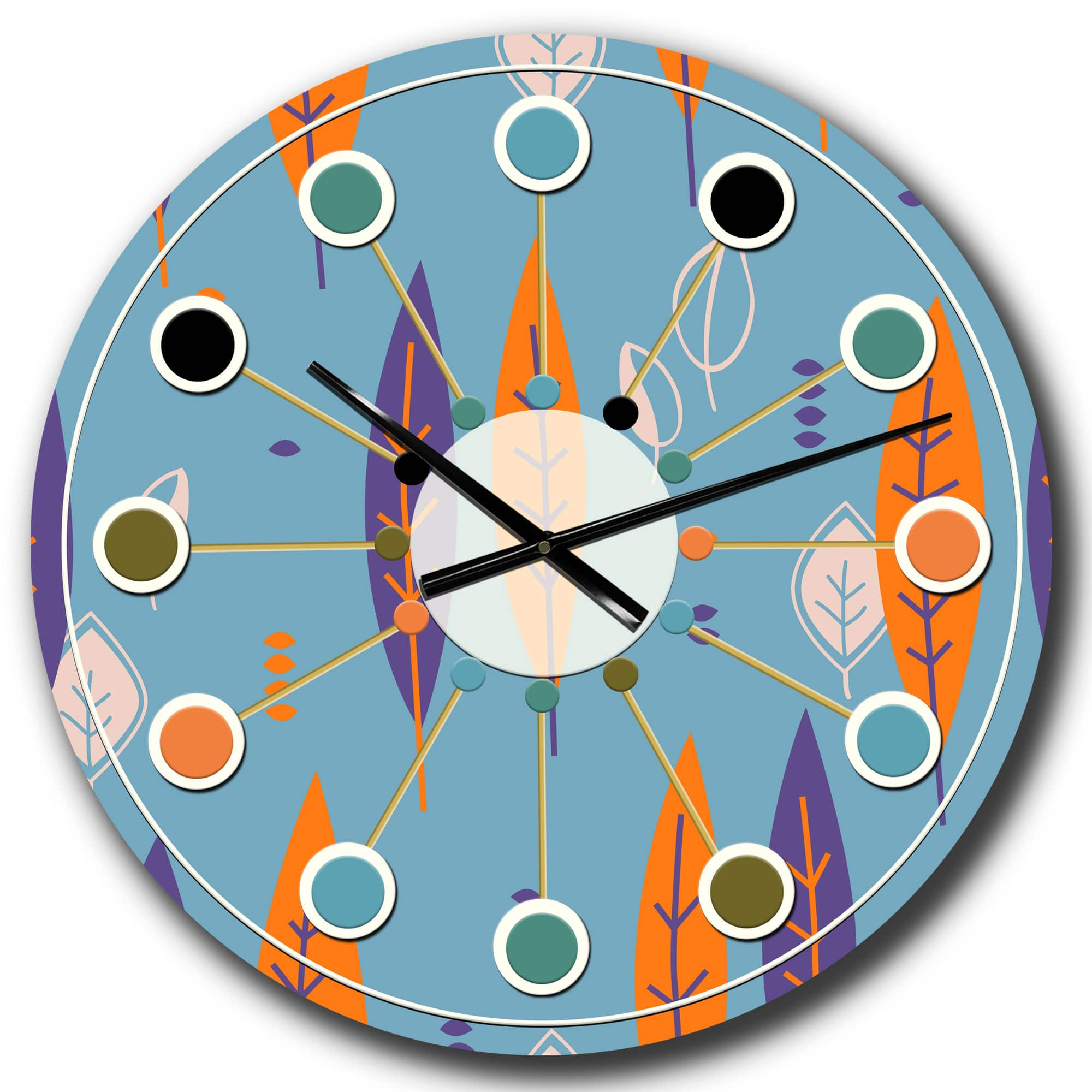 Designart Floral Retro Botanical Pattern II Mid-Century Modern Wall Clock