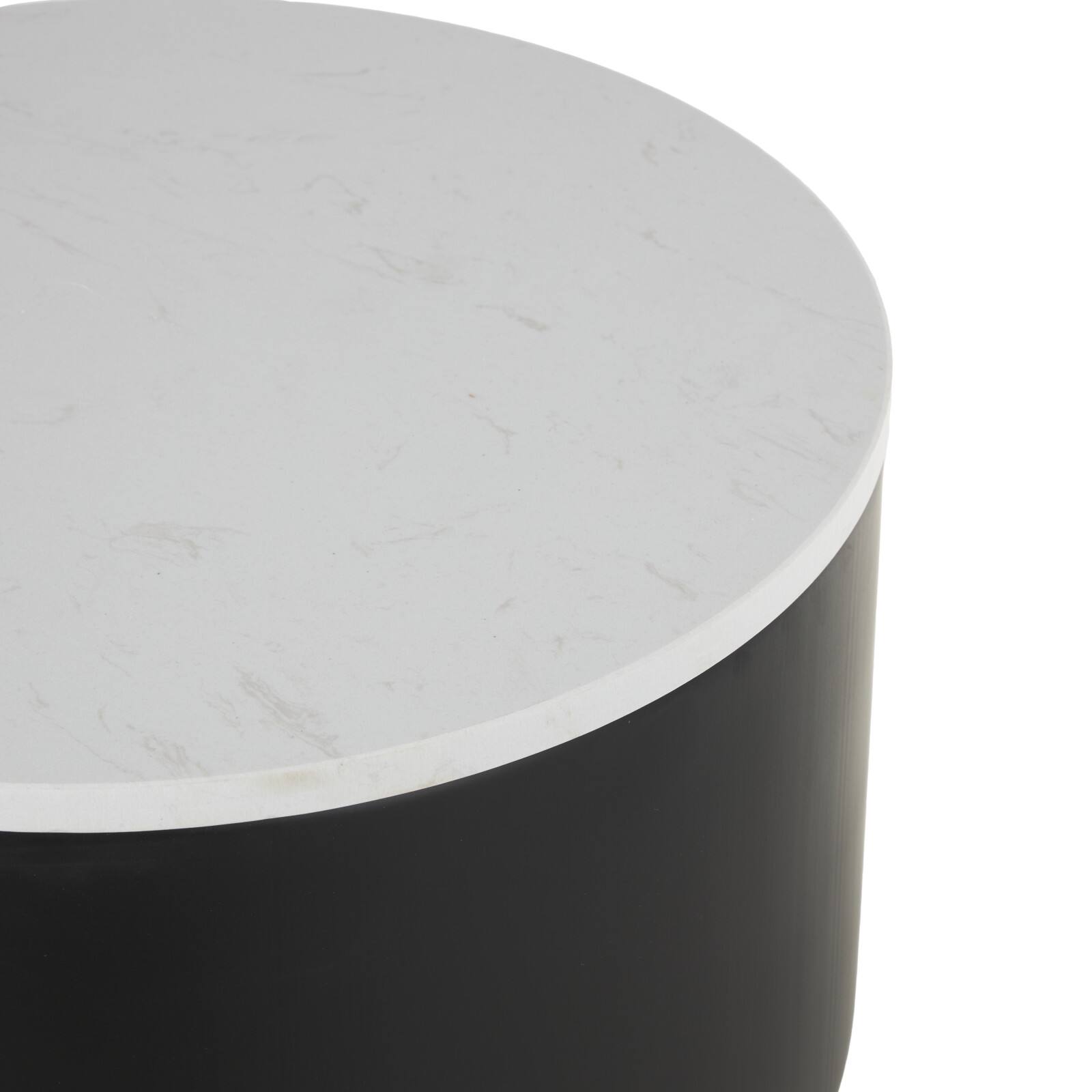 18.75" Black Metal Ribbed Side End Accent Table with White Marble Tabletop