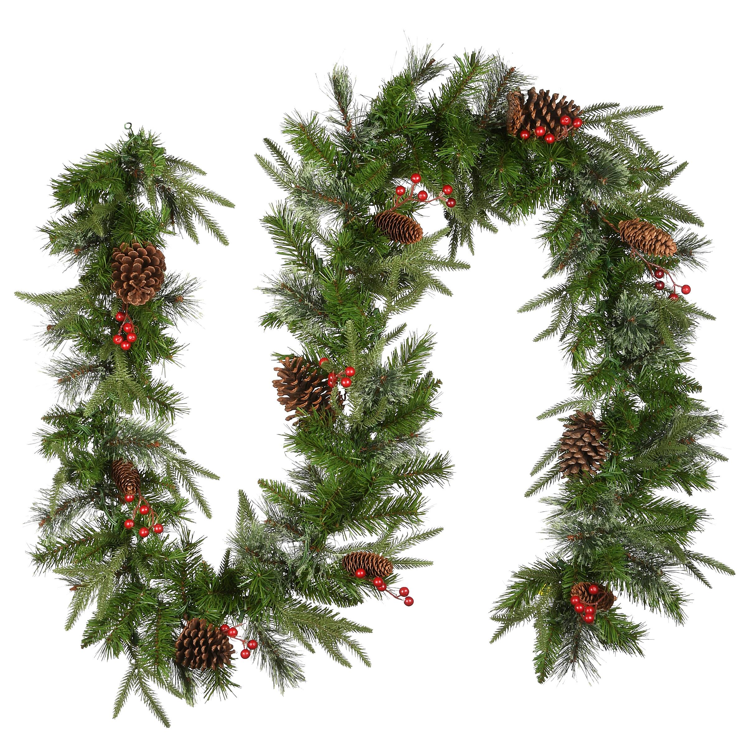 9’ x 10" Pre-lit "Feel-Real" Artificial Christmas Colonial Garland with Berries, Cones and 50 Clear Lights