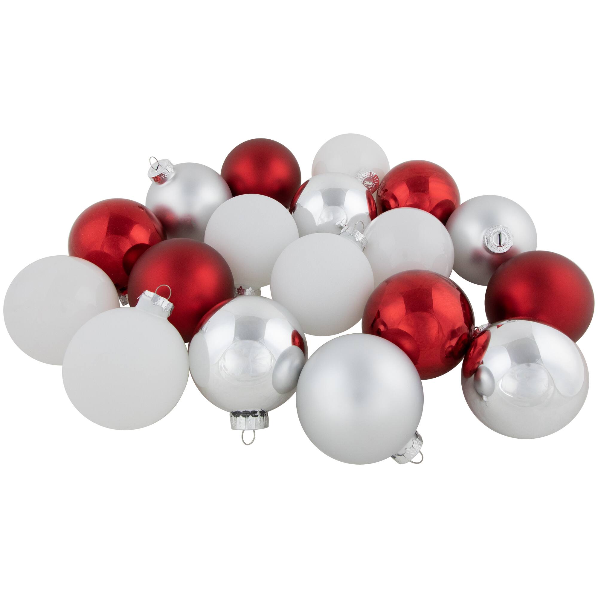 72ct. 2-Finish Red, Silver &#x26; White Glass Ball Ornaments