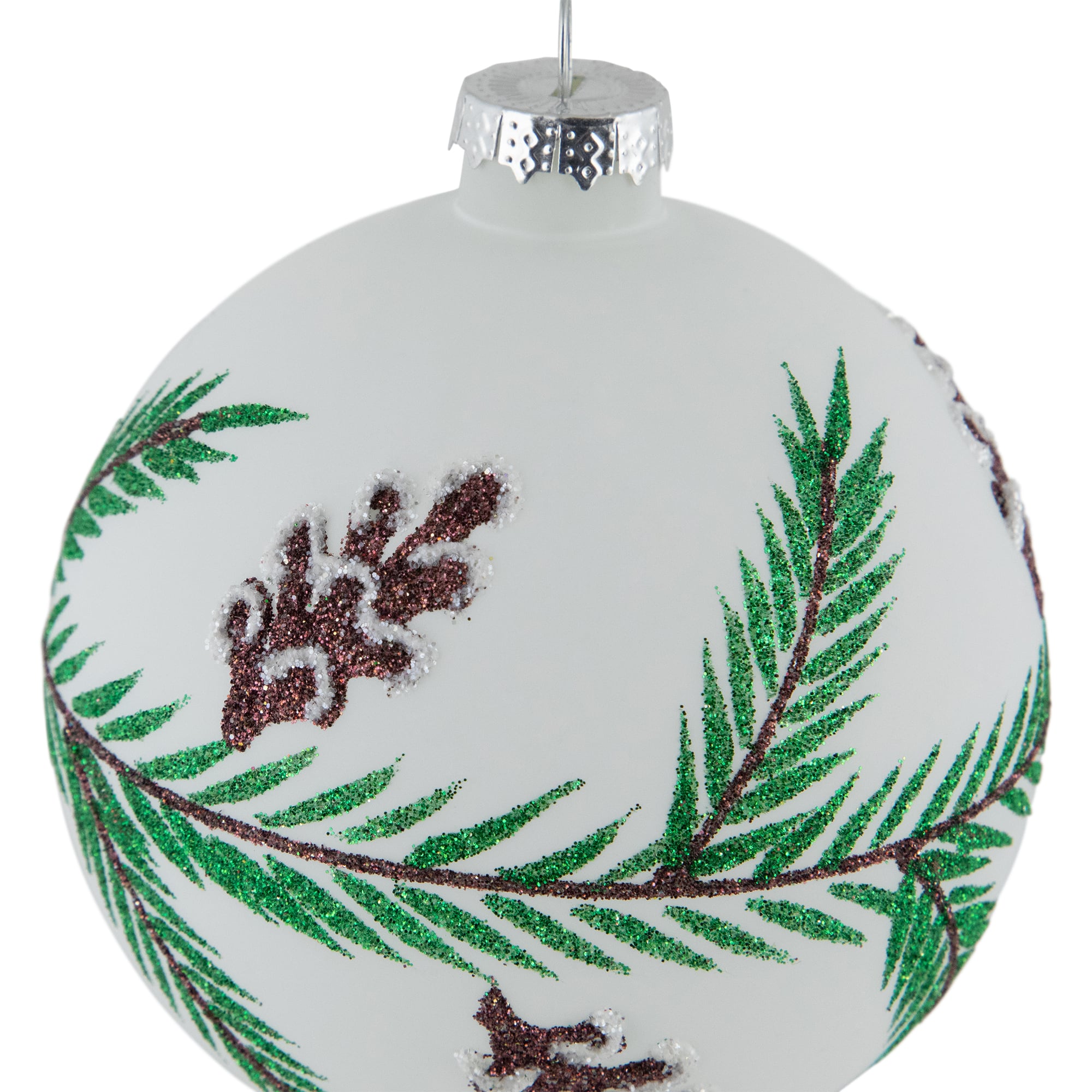 Glittered Glass Ball Christmas Ornaments with Pine Cones  - 4&#x22; (100mm) - 4ct