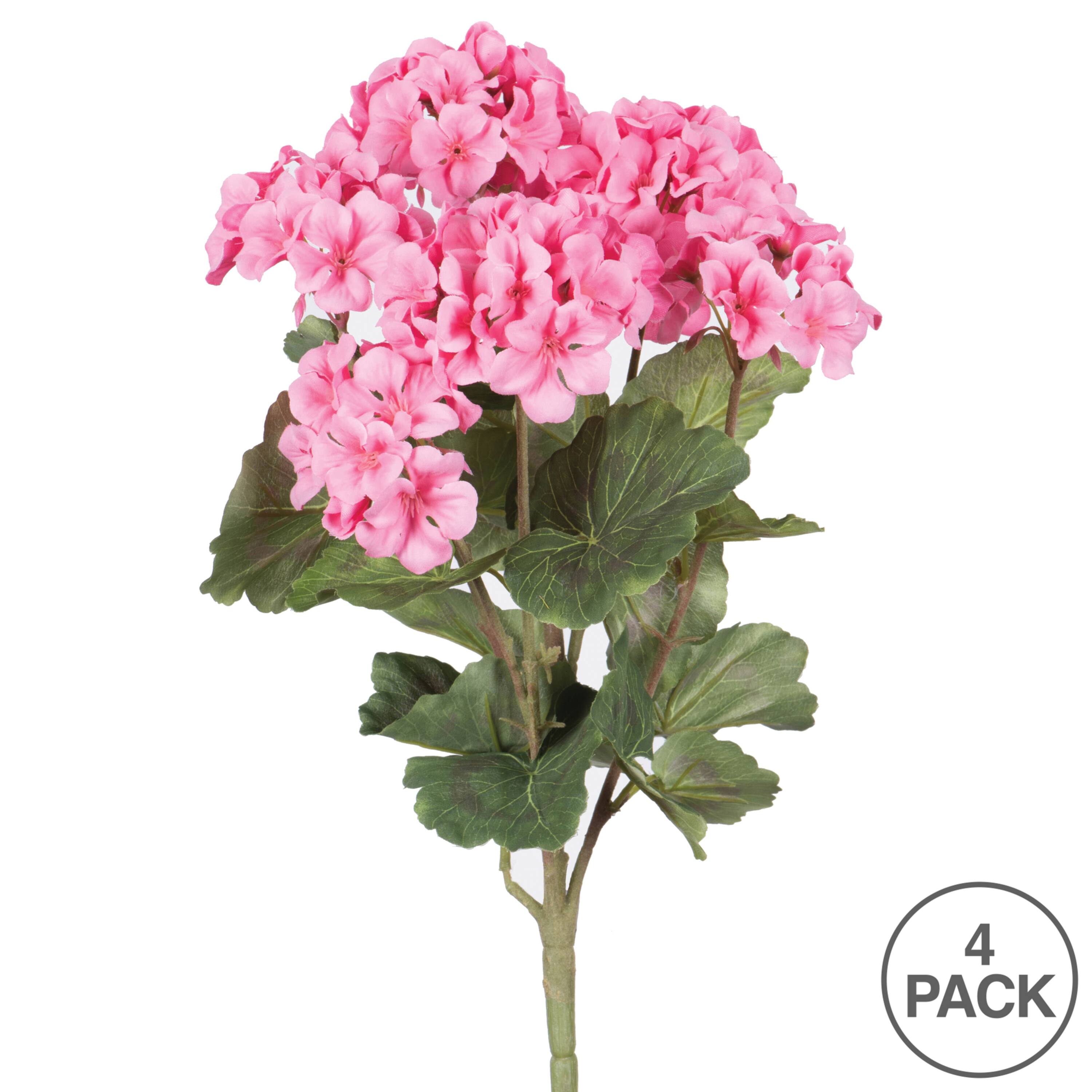 18&#x22; Artificial Coral Geranium Bush, 4ct.