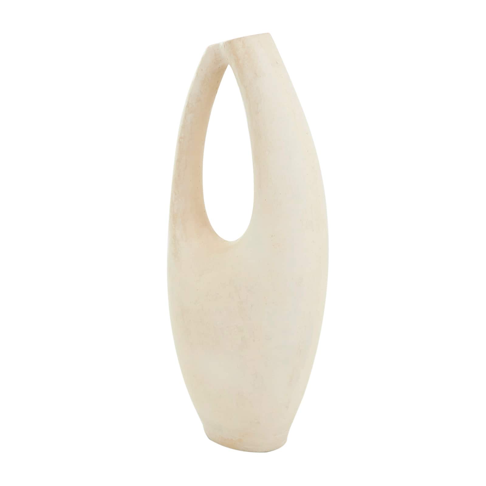 18" Beige Paper Mache Abstract Curved Vase with Handle