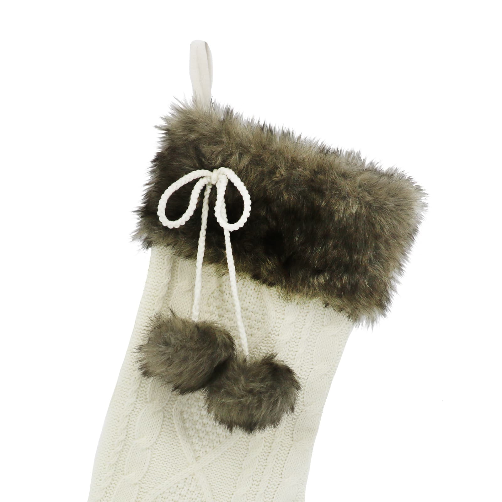 18&#x22; White Cable Knit Stocking with Faux Fur Trim by Ashland&#xAE;