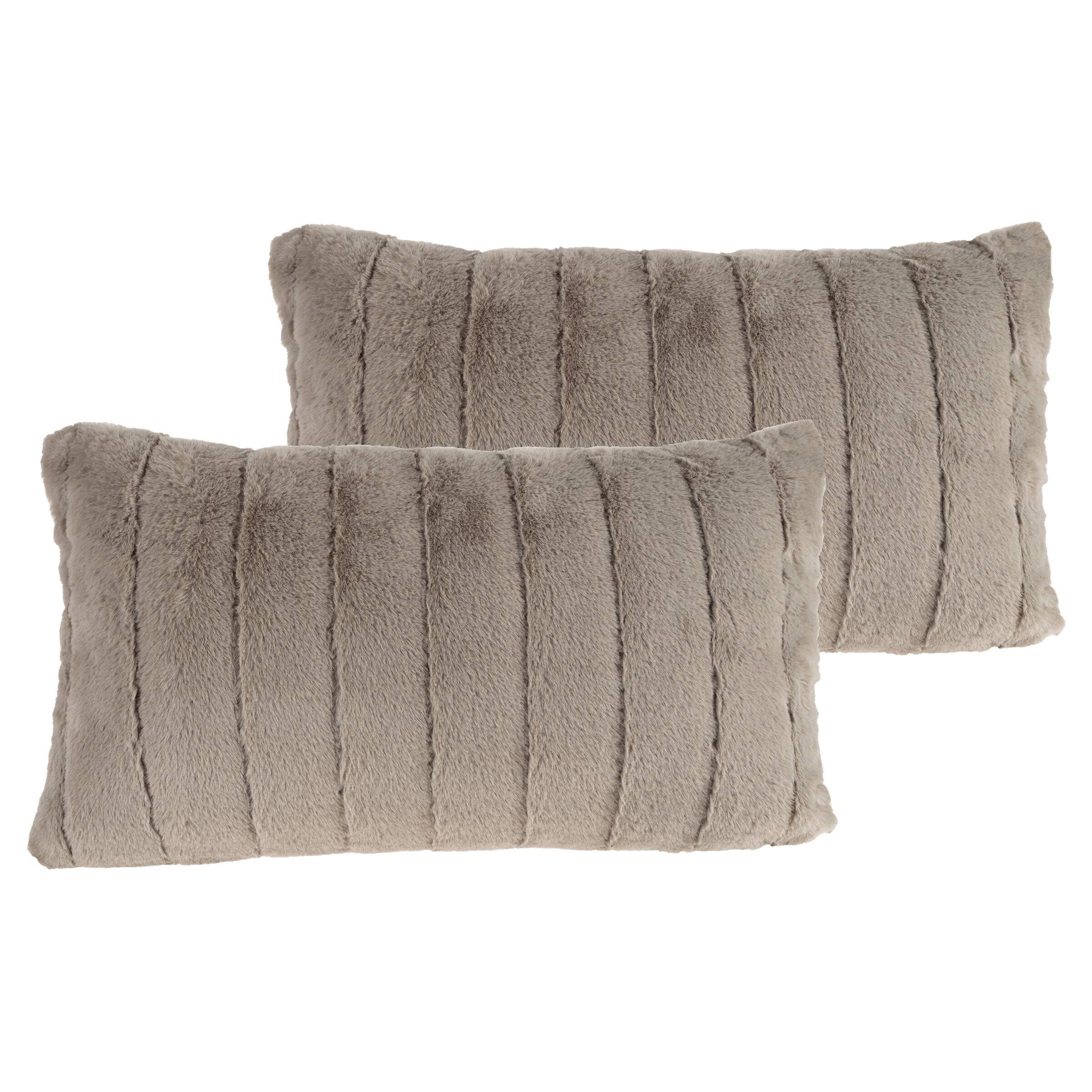 Hastings Home Gray Faux Rabbit Fur Lumbar Pillows, 2ct.