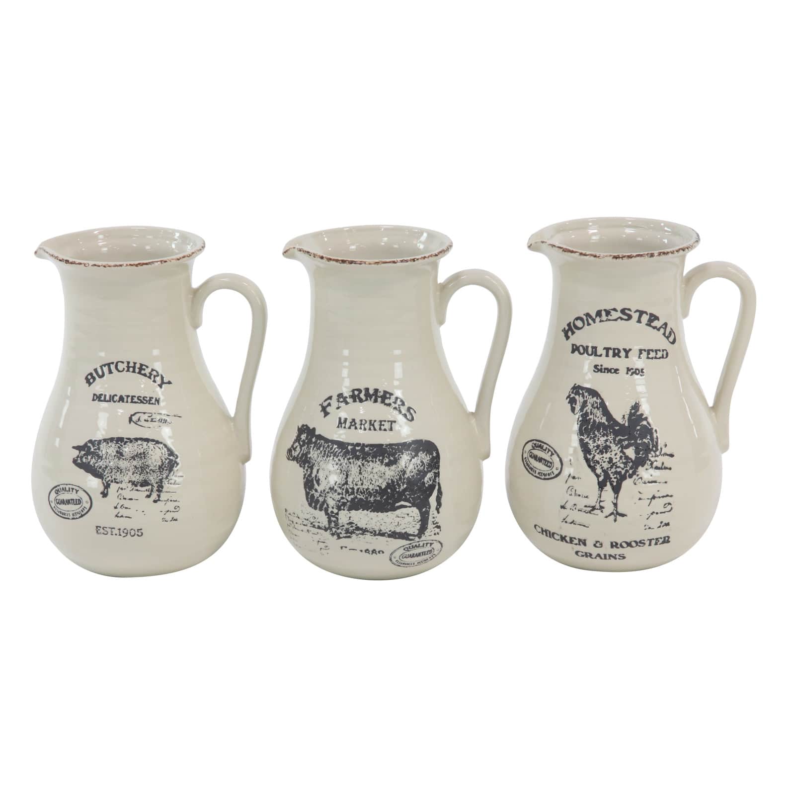 Set of 3 White Porcelain Farmhouse Vase, 9&#x22; x 12&#x22;