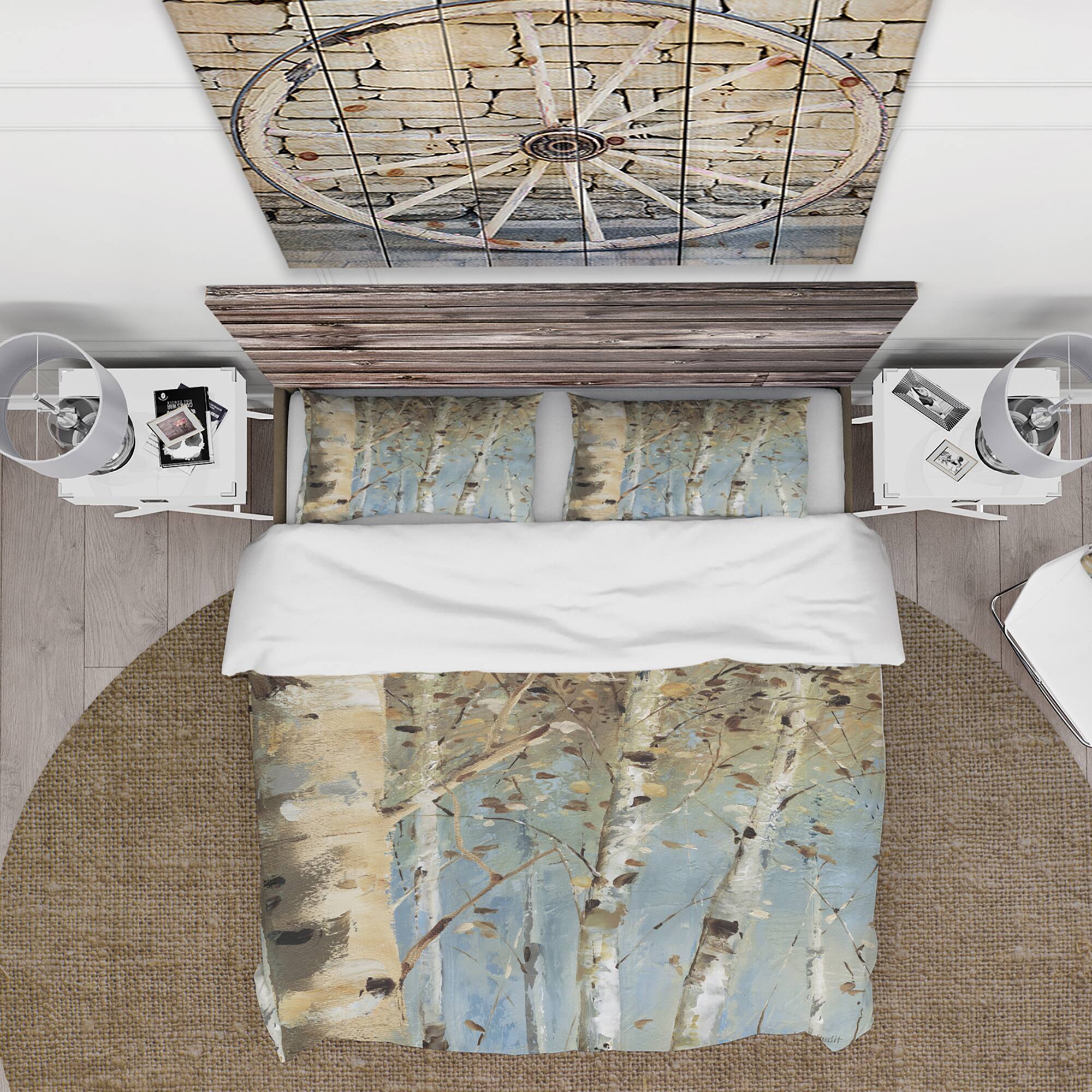 Designart 'White Birch Forest I' Farmhouse Bedding Set - Duvet Cover & Shams