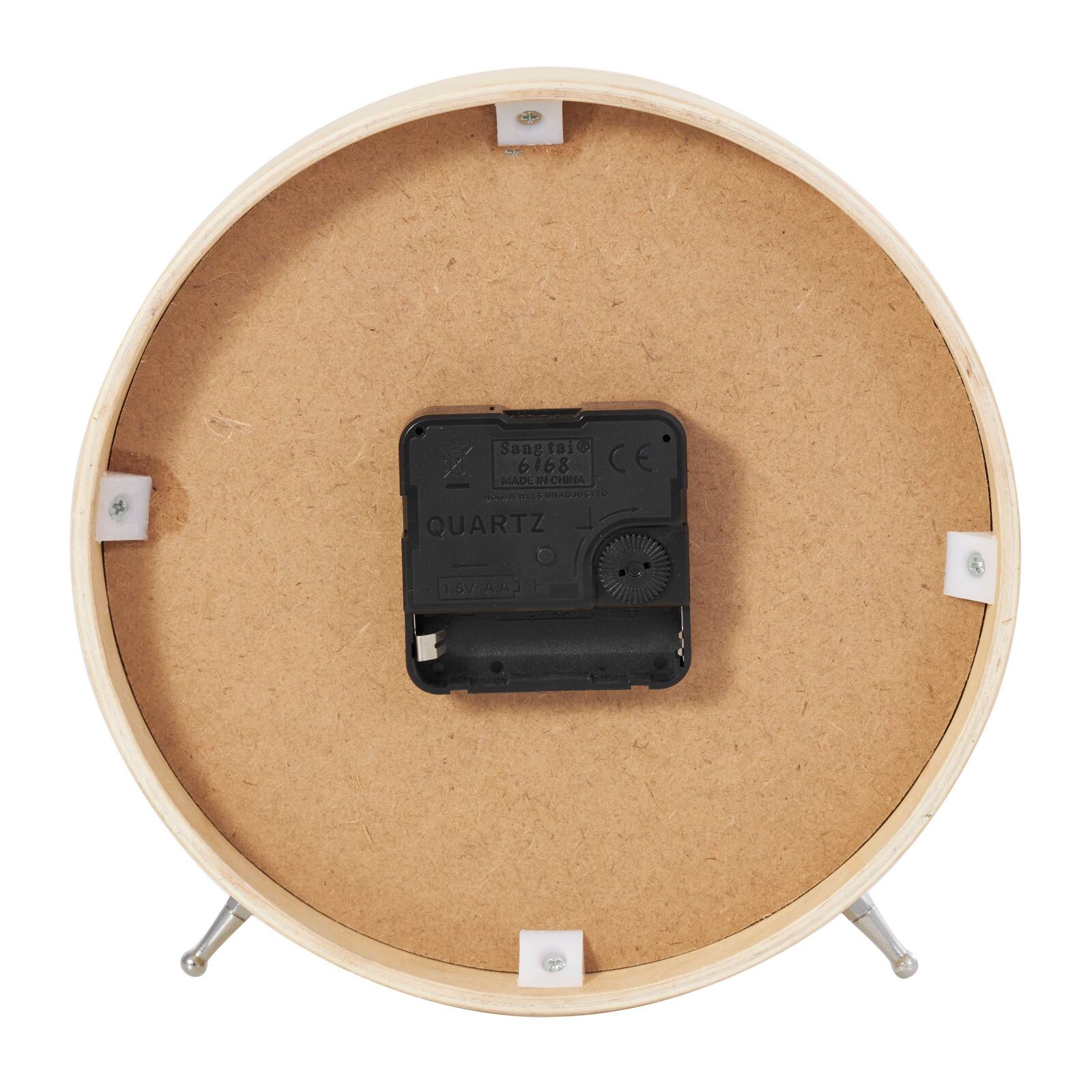 7" Light Brown Wood Woven Chevron Patterned Clock with Silver Legs