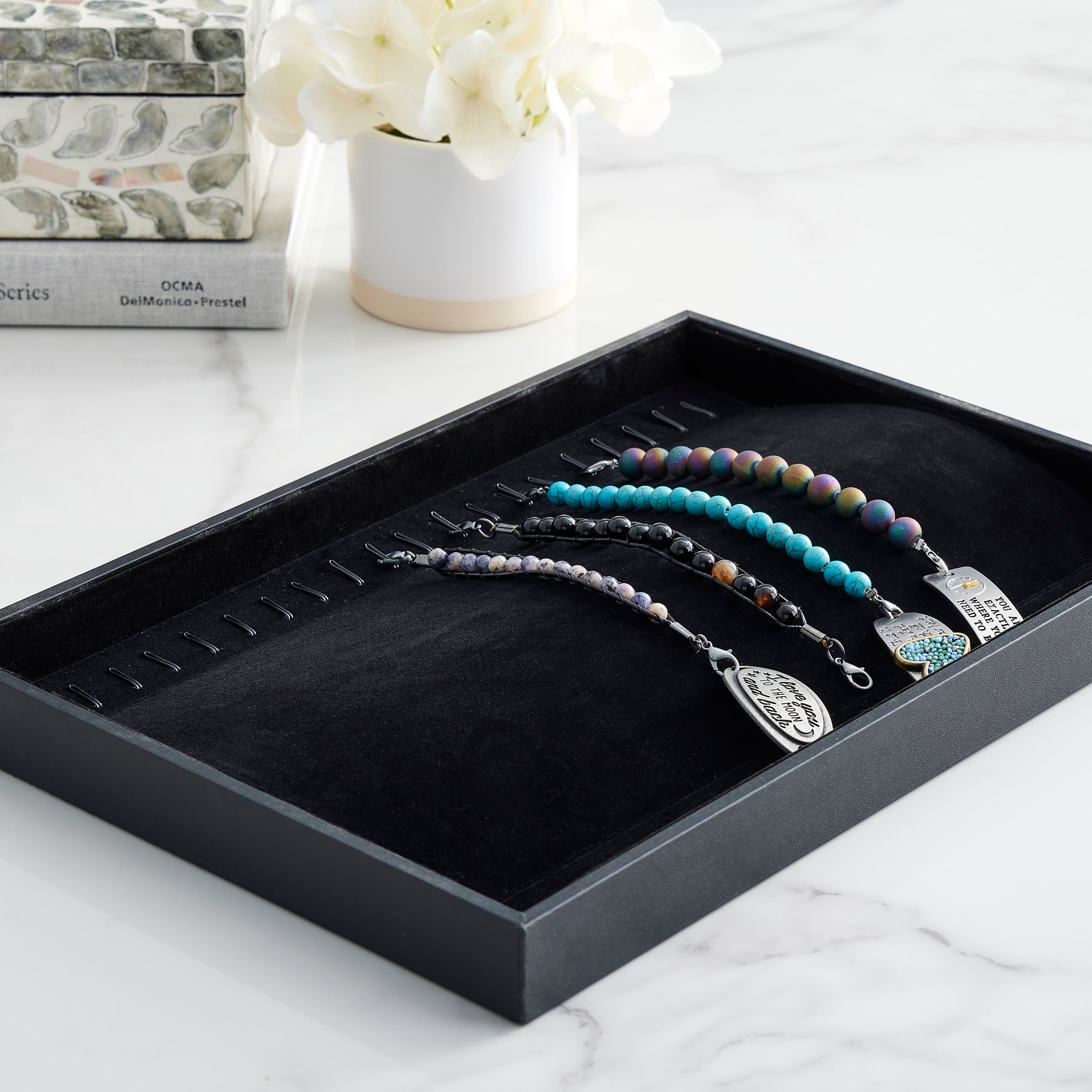 12 Pack: Black Velvet Jewelry Tray with Hooks by Bead Landing&#x2122; 