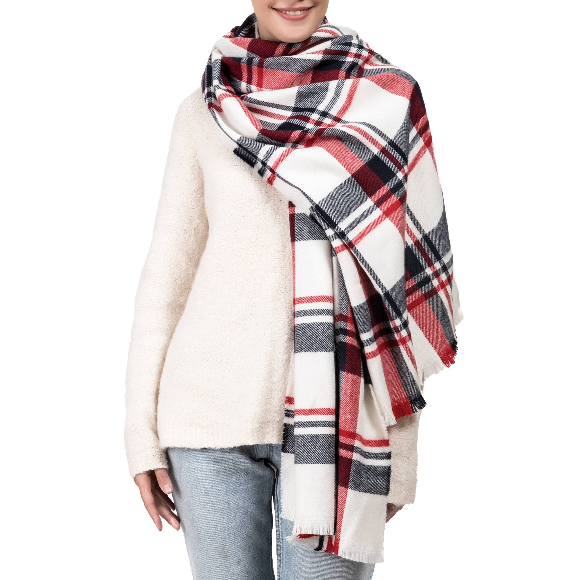 Glitzhome&#xAE; 70&#x22; Red, White &#x26; Navy Scarf with Fringe