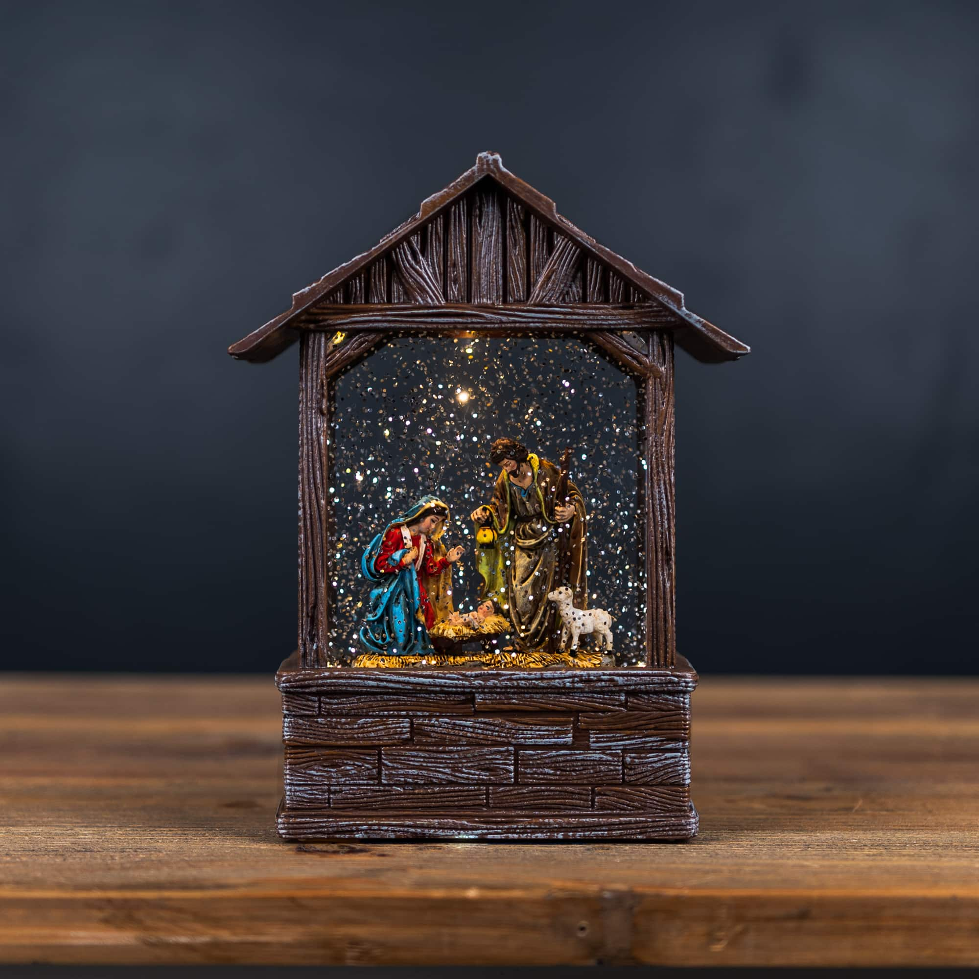 8.25&#x22; LED Snow Globe Nativity Barn