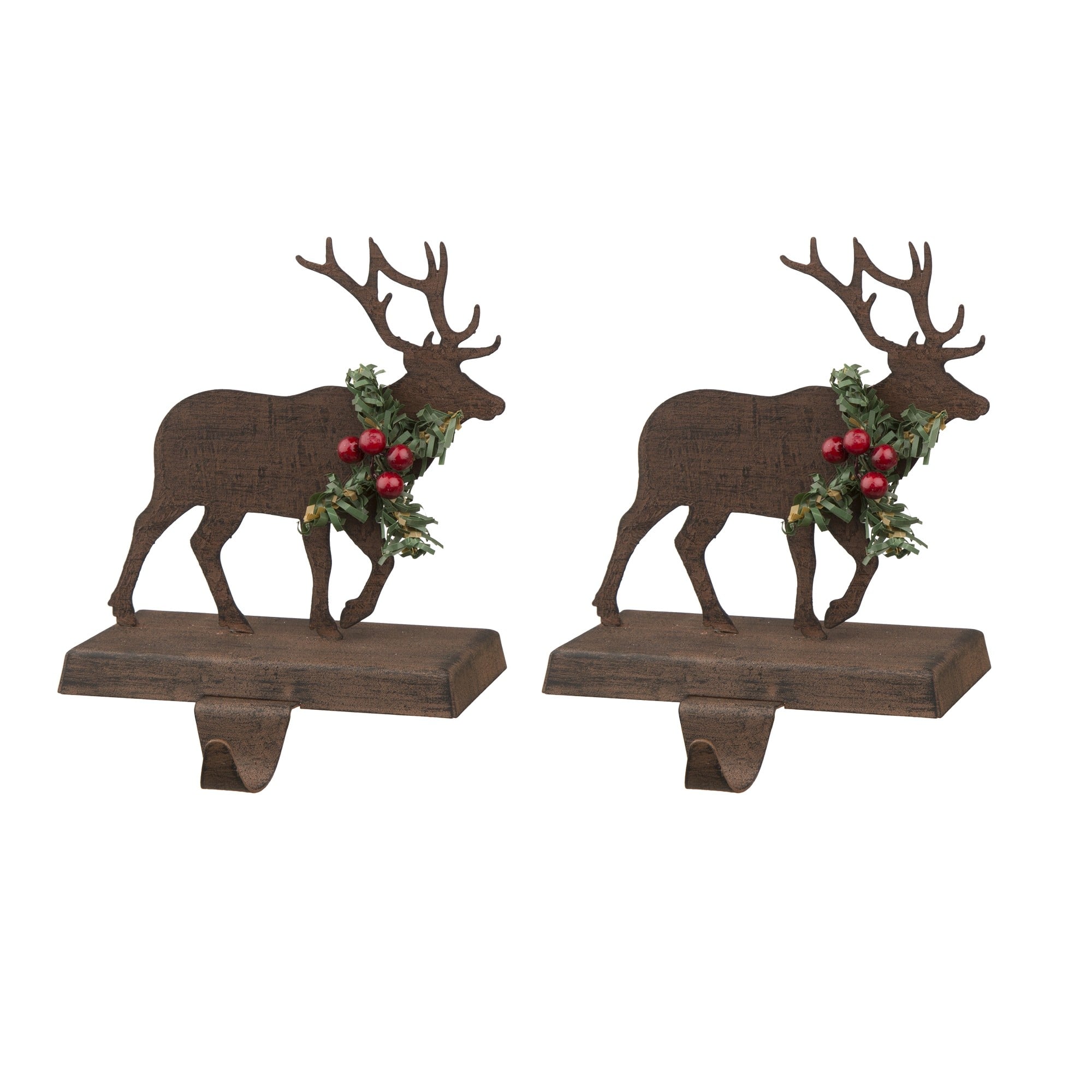 Glitzhome 7&#x22; Wooden &#x26; Metal Reindeer Stocking Holder