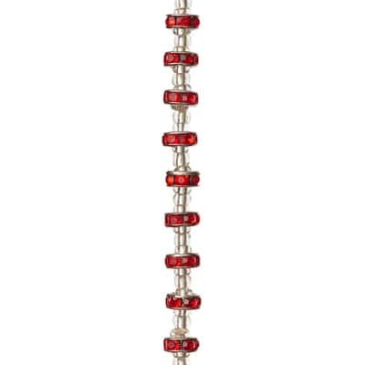 Red Rhinestone Studded Rondelle Beads, 8mm by Bead Landing™ image