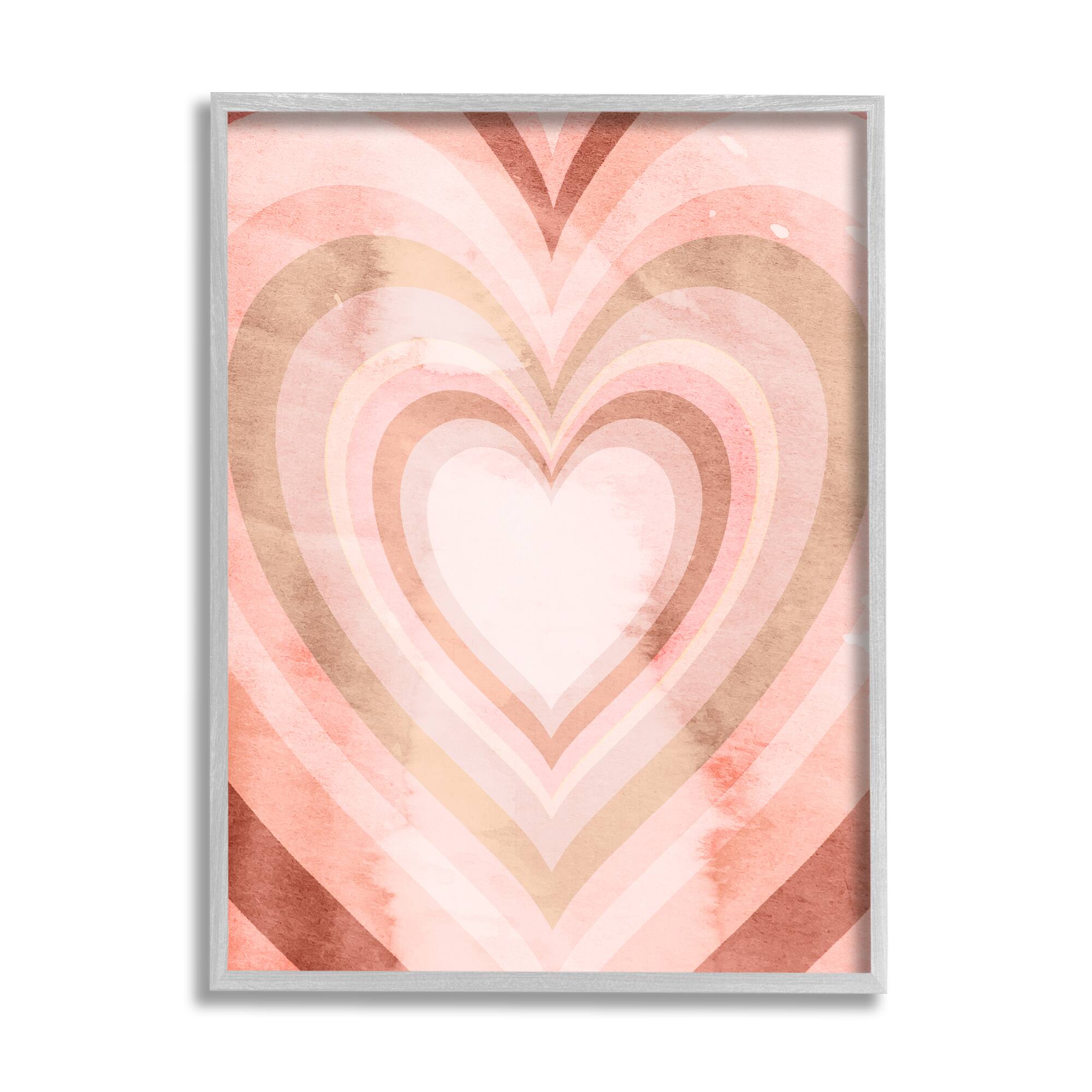 Stupell Industries Retro Pink Heart Kaleidoscopic Pop Pattern in Gray Frame Wall Art