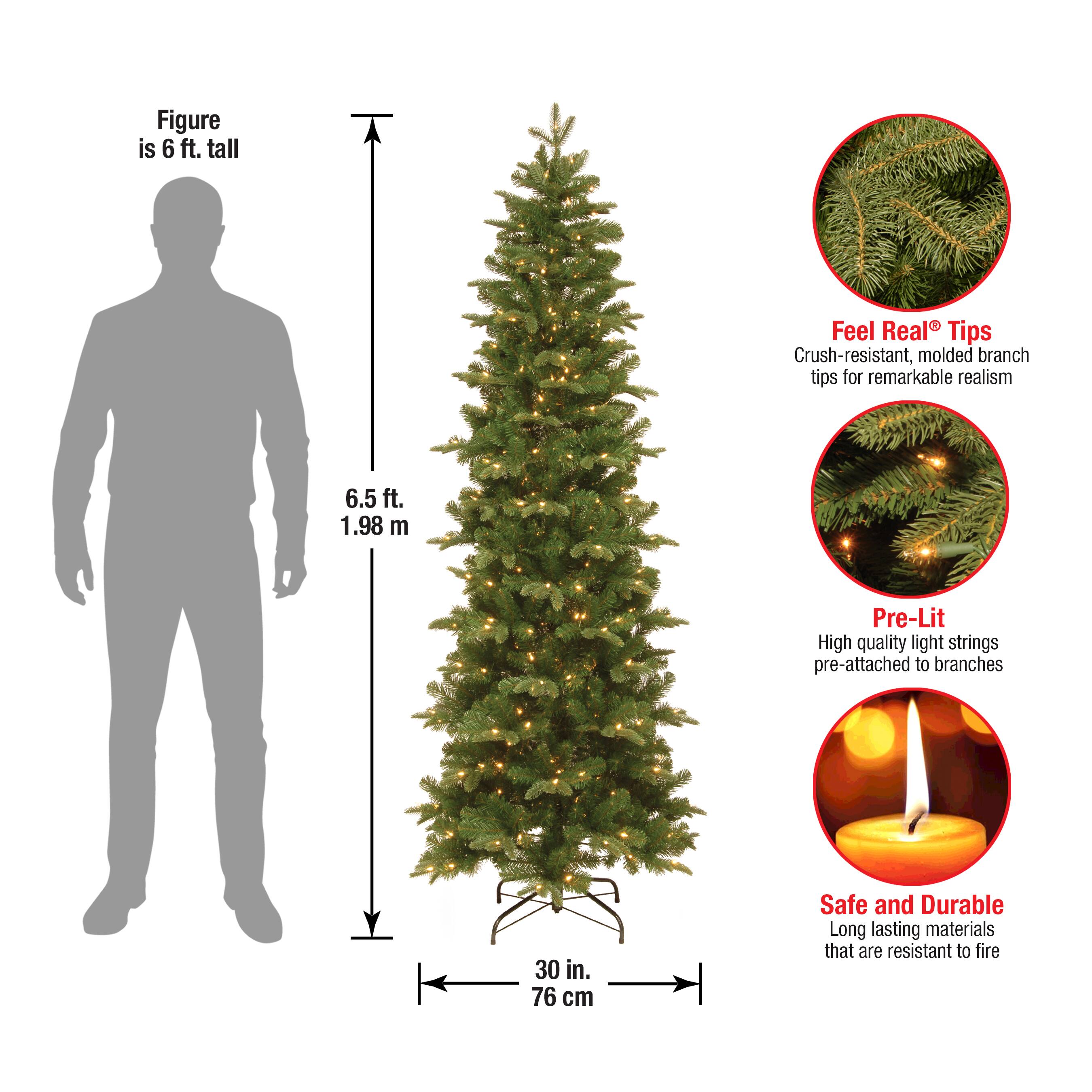 6.5ft. Pre-Lit Feel Real® Prescott Pencil Slim Artificial Christmas Tree, Clear Lights