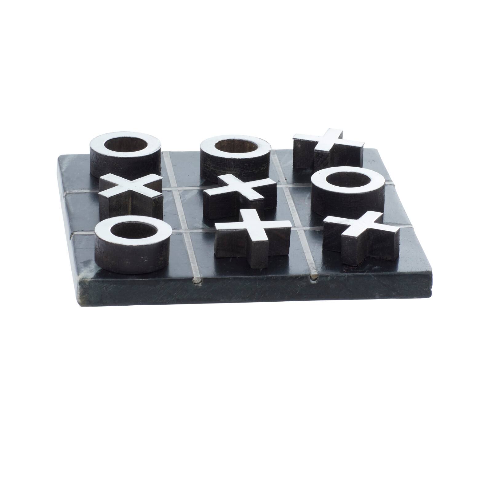 Black Marble & Aluminum Contemporary Tic-Tac-Toe Game Set