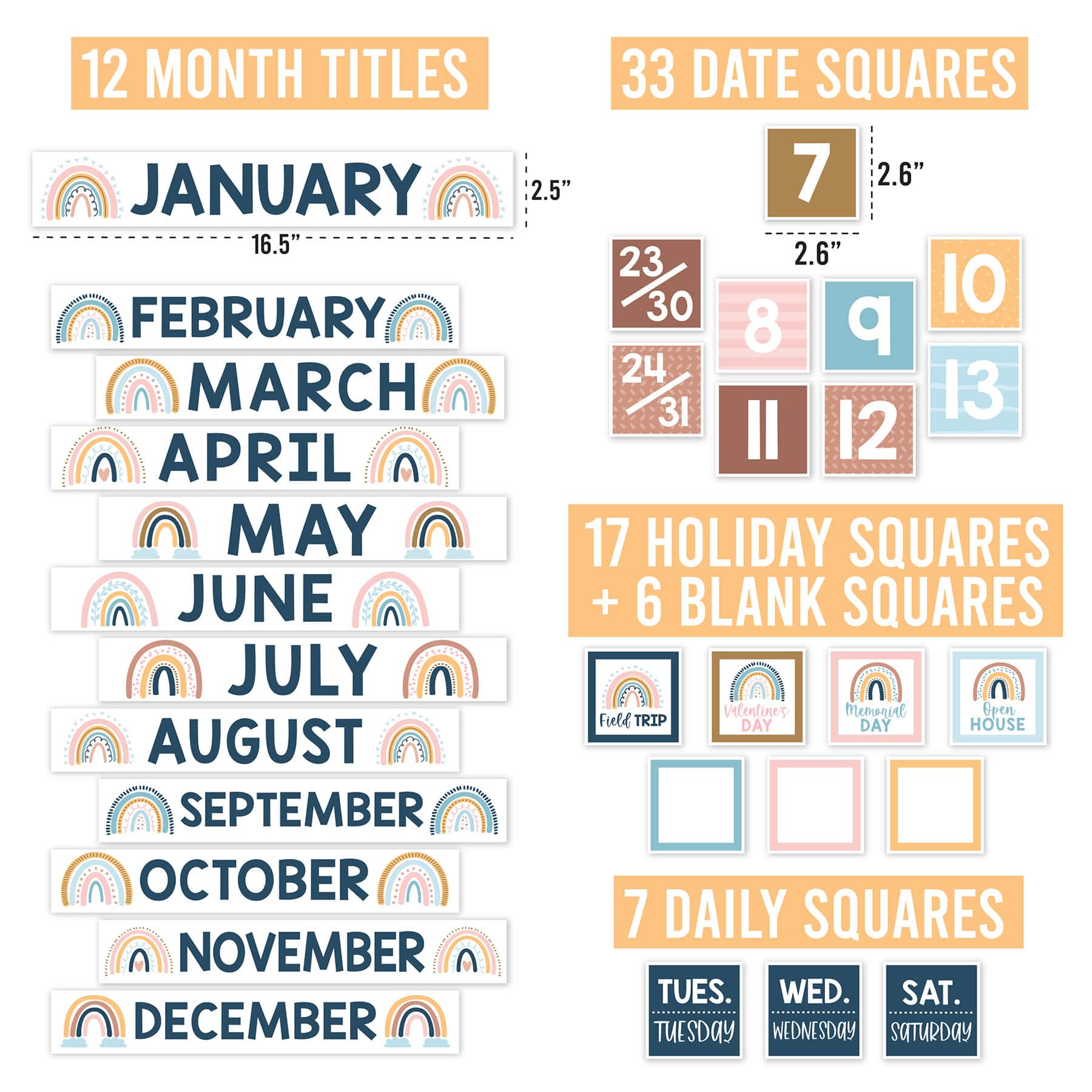 Hadley Designs 11" x 17" Boho Circle Time Bulletin Board Calendar for Classroom Posters Set