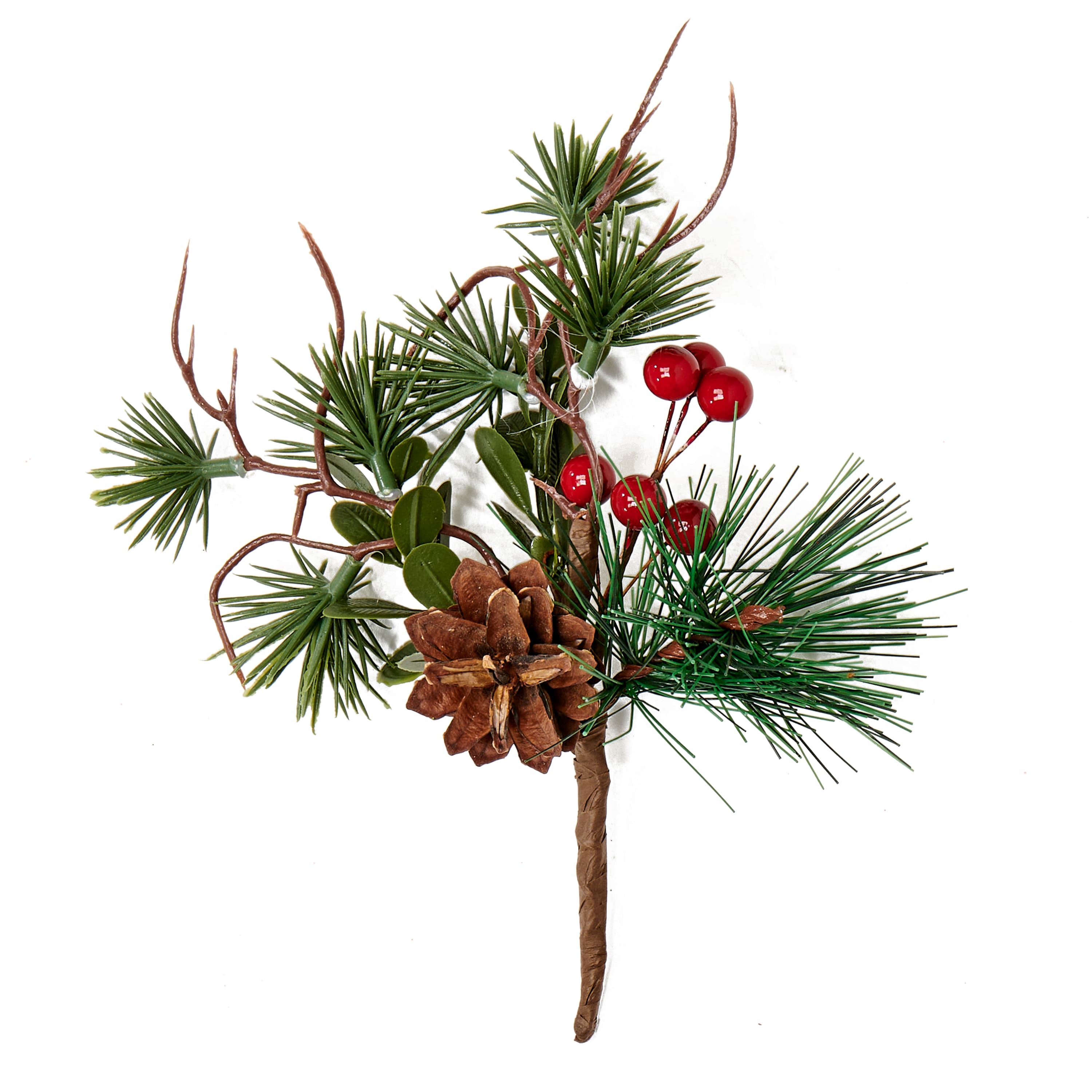7" Christmas Pine Needles Red Berry Pinecone Picks, 6ct.
