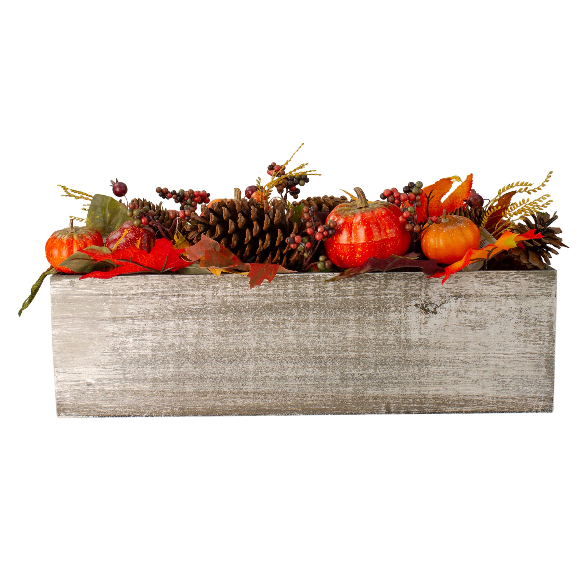 24&#x22; Autumn Harvest Maple Leaf &#x26; Berry Arrangement in Wooden Box