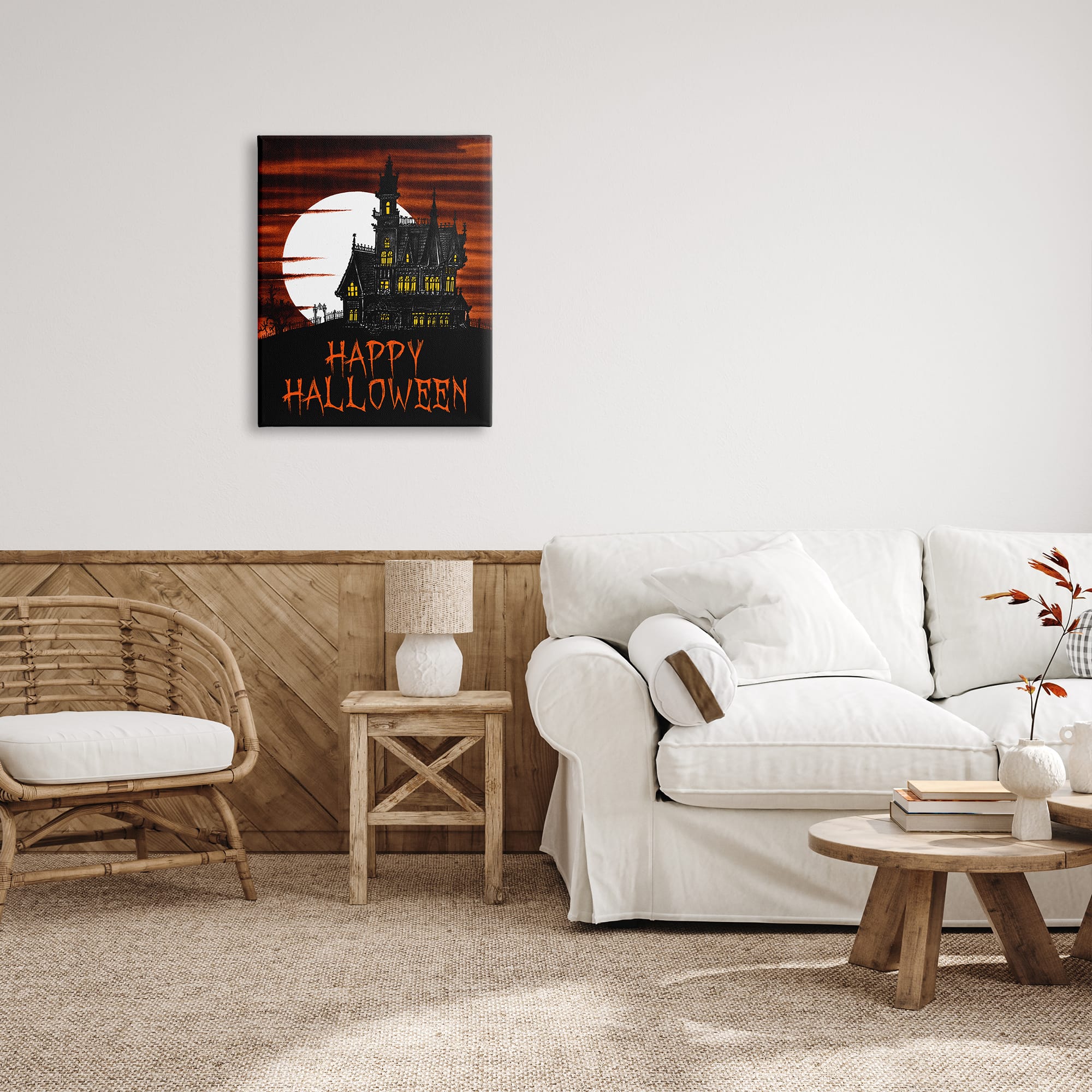 Stupell Industries Happy Halloween Haunted House Canvas Wall Art