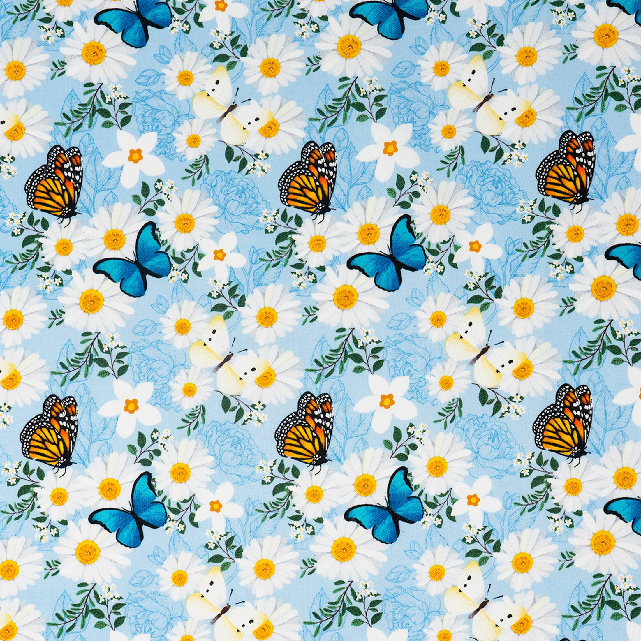 SINGER Daisies & Butterflies Print Ringspun Cotton Fabric
