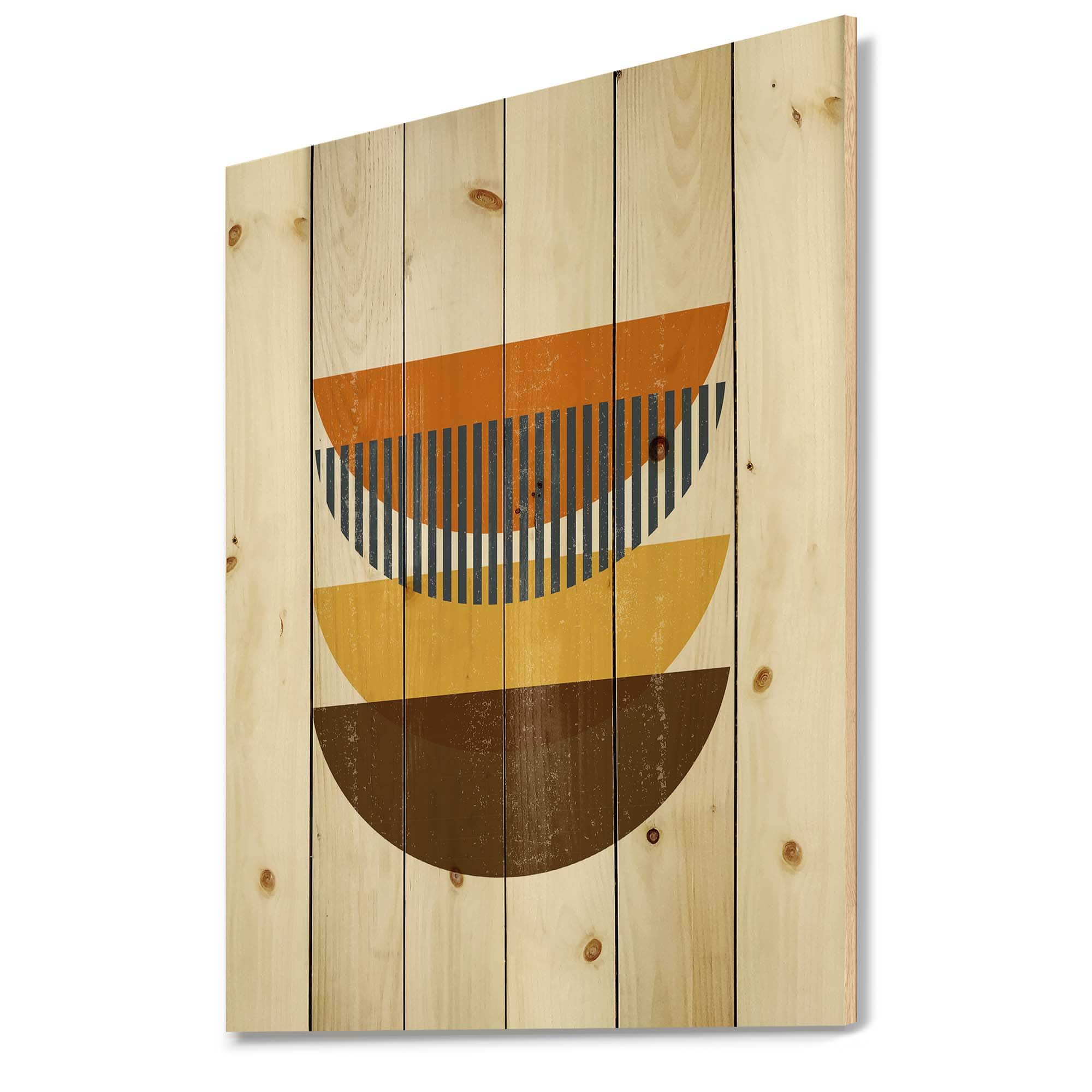 Designart - Abstract Geometric Moon In Earth Tones - Modern Print on Natural Pine Wood