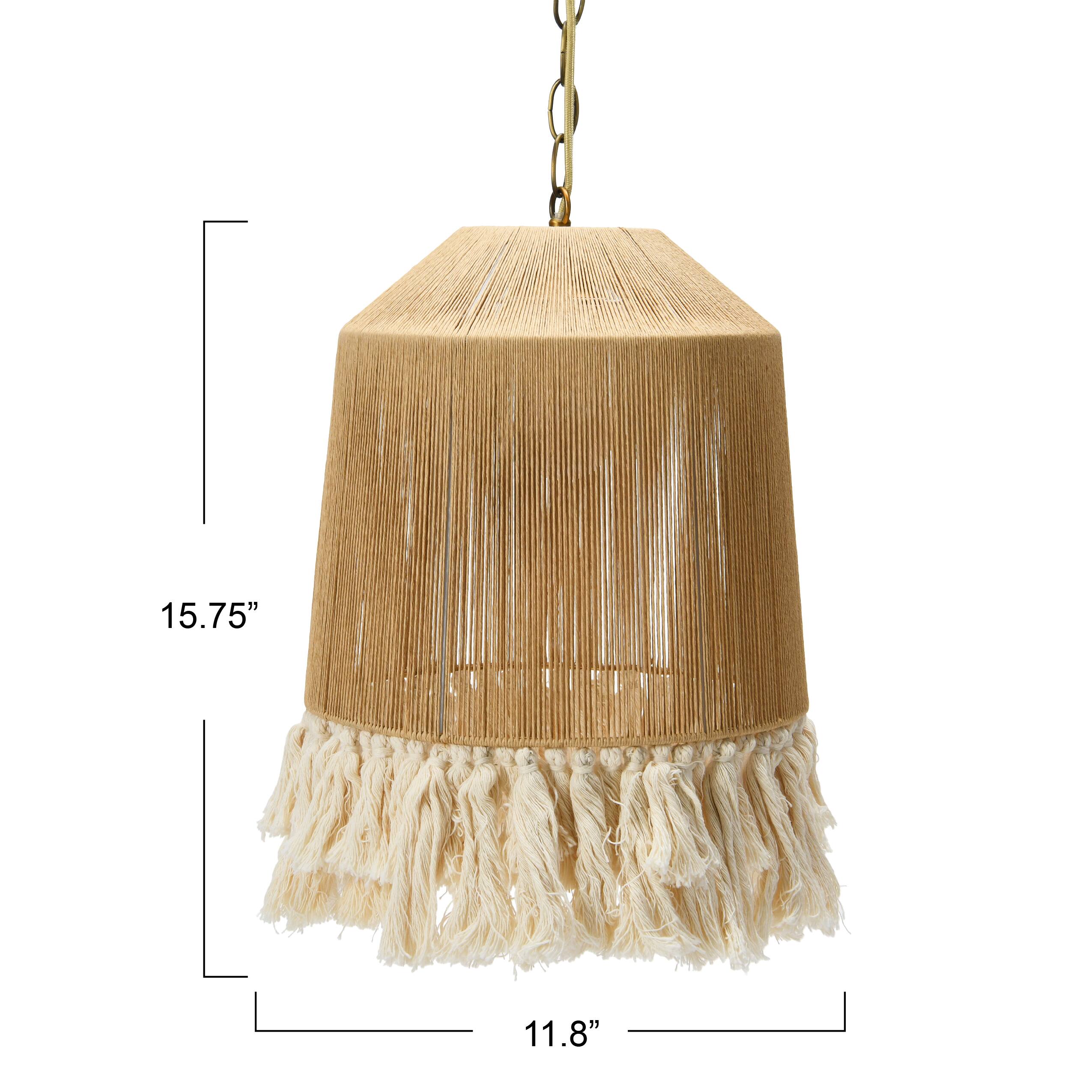 Hello Honey® 16" Coastal Pendant Lamp with Natural Paper Rope Shades, Fringe Detail and Iron Base