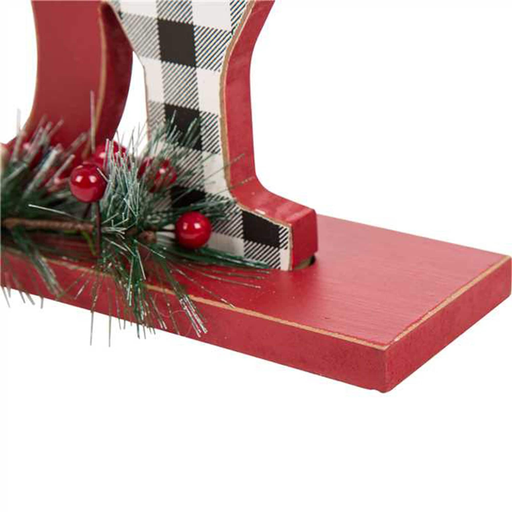 Glitzhome&#xAE; 11.5&#x22; Christmas Wooden Plaid JOY Tabletop D&#xE9;cor