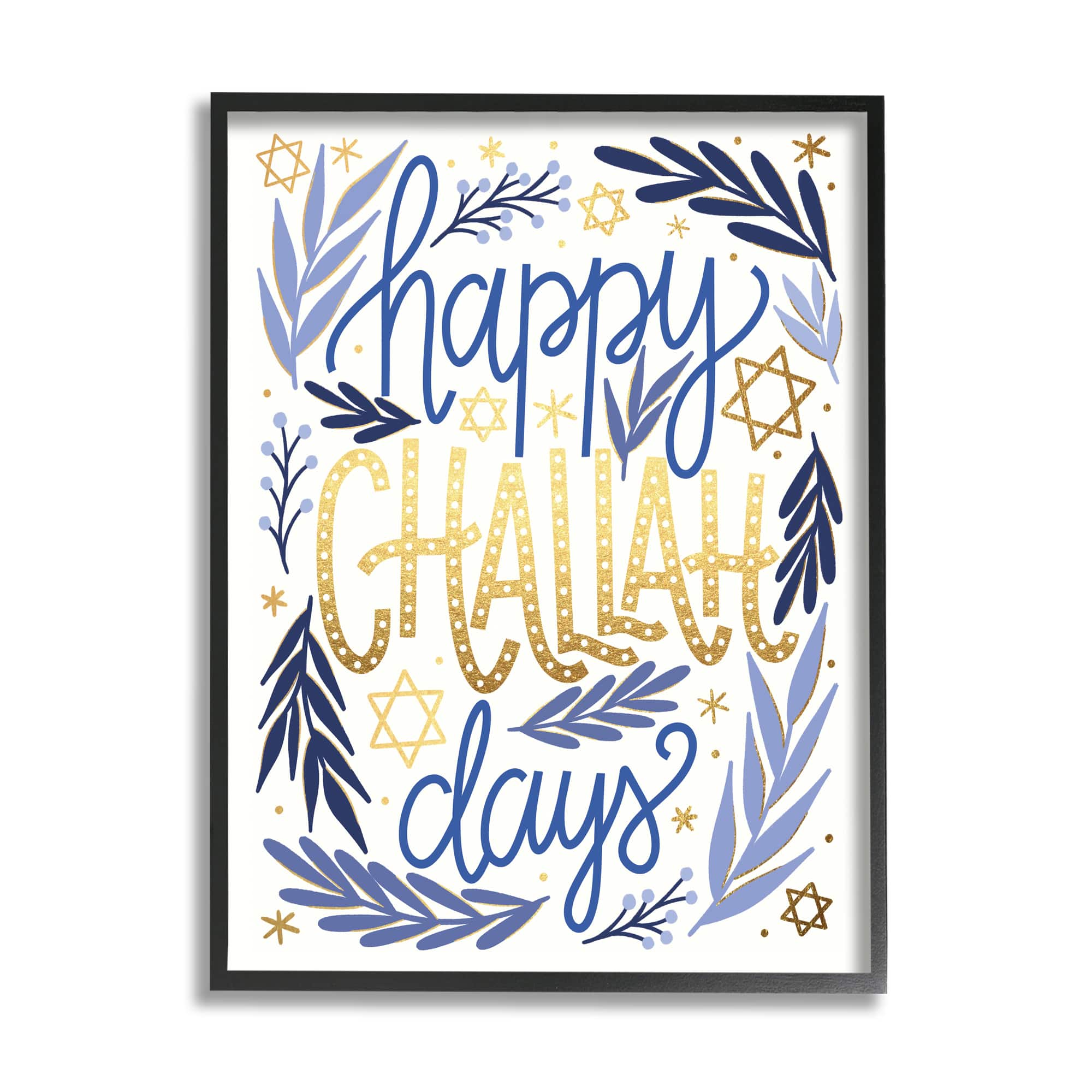 Stupell Industries Happy Challah Days Hanukkah Stars Framed Giclee Art