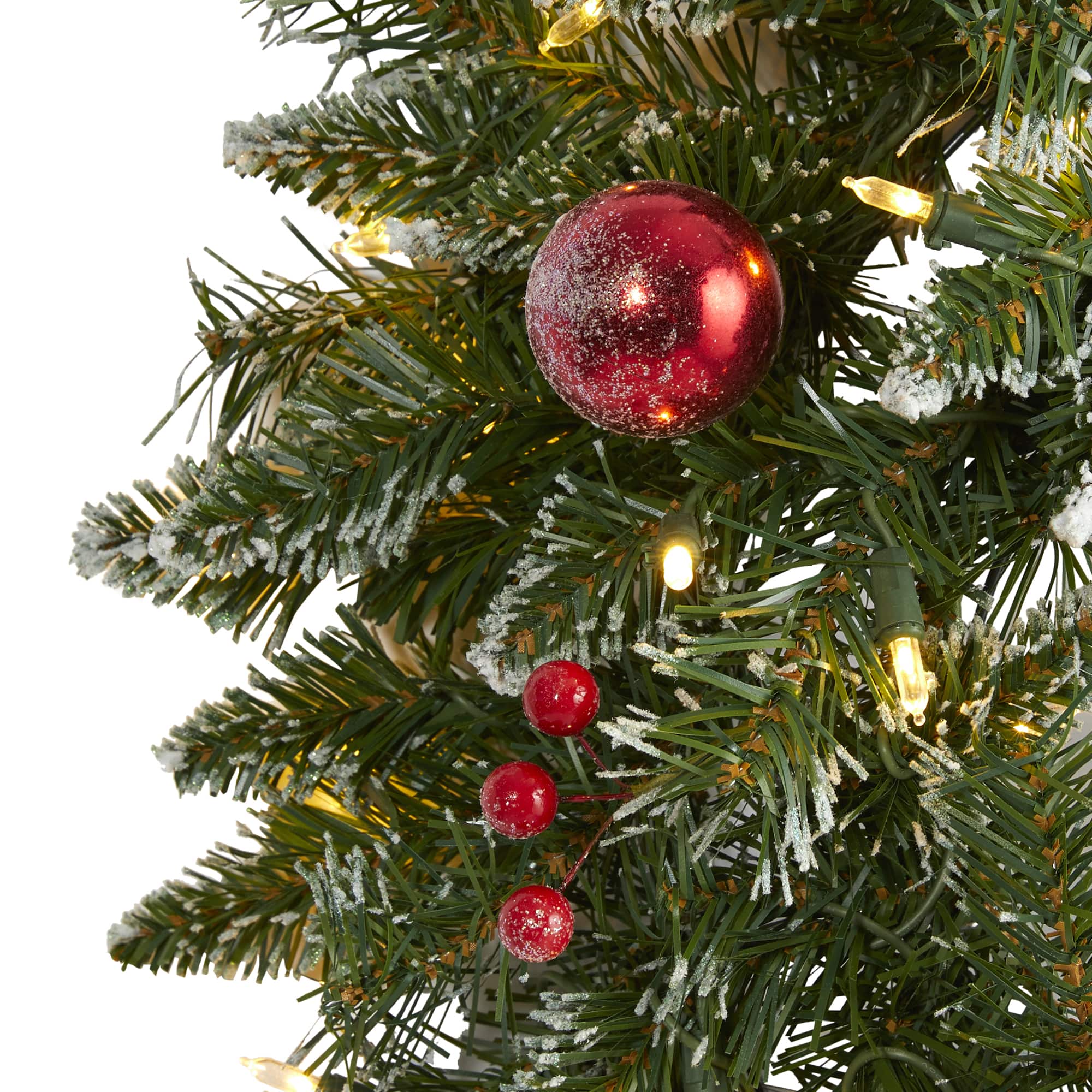 24" White LED Frosted Christmas Wreath with Ornaments & Berries