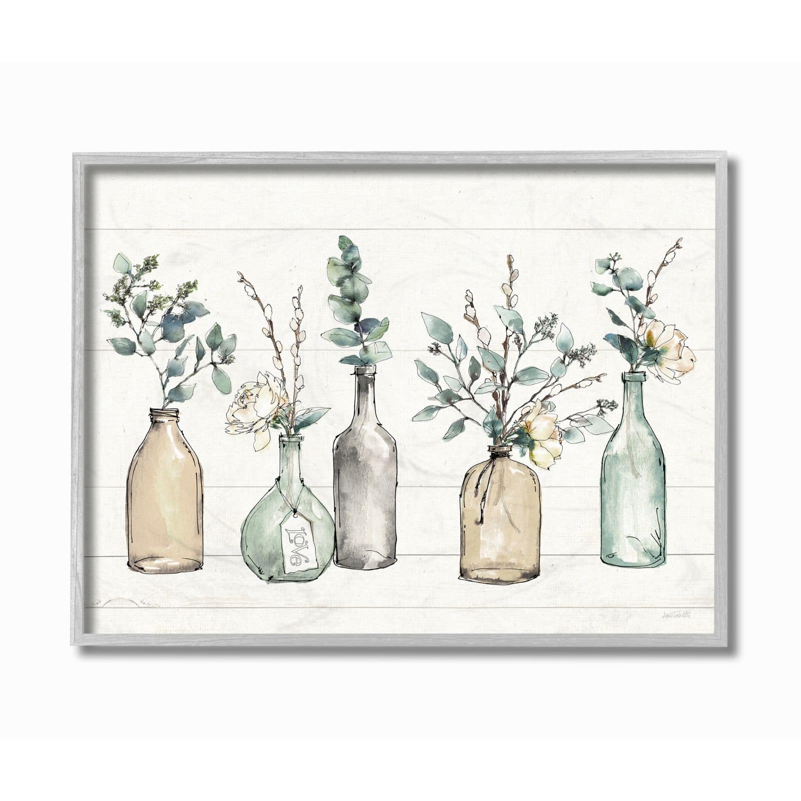 Stupell Industries Plants in Bottle Vases Wall Art in Gray Frame