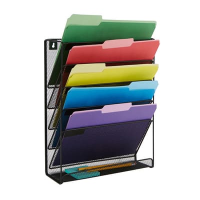 Mind Reader 6 Compartment Vertical Hanging Wall File & Chart Organizer ...