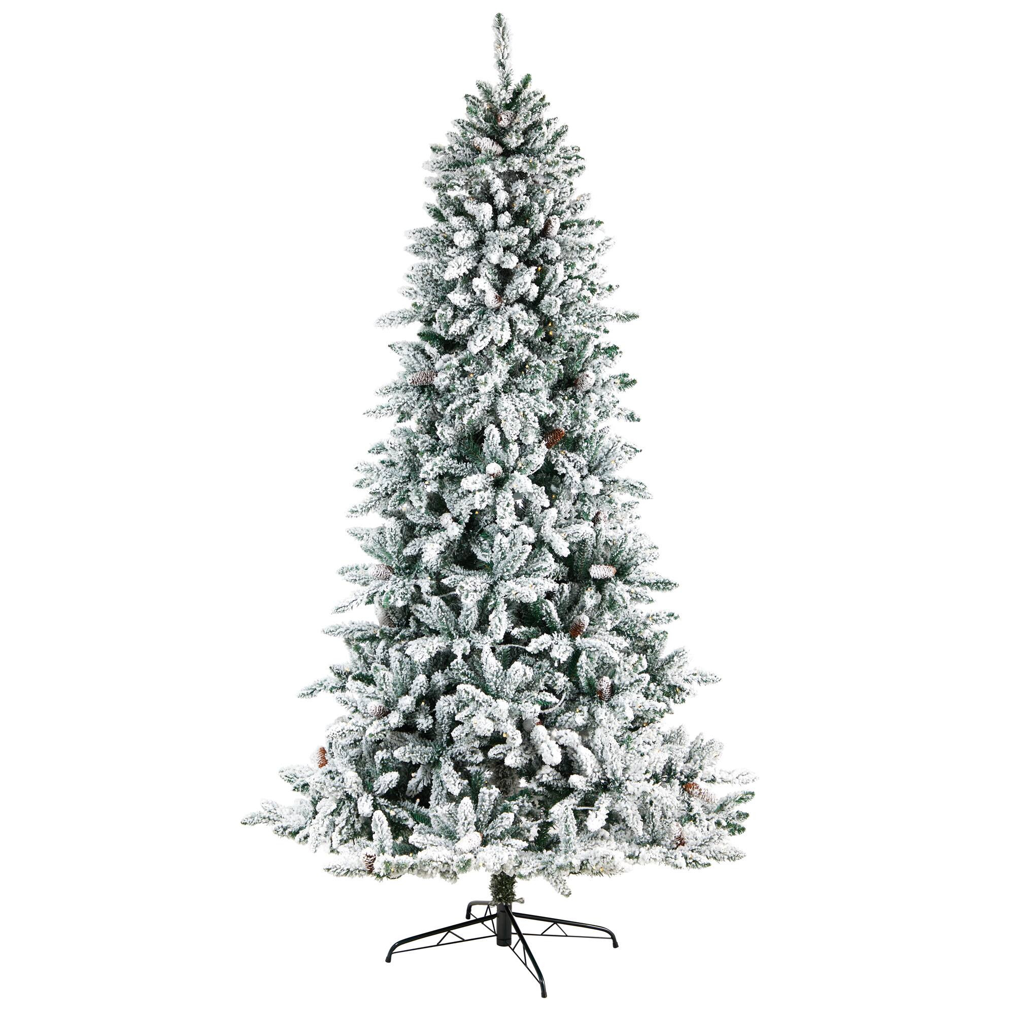 8ft. Pre-Lit Flocked Livingston Fir Artificial Christmas Tree with Pinecones, Clear LED Lights