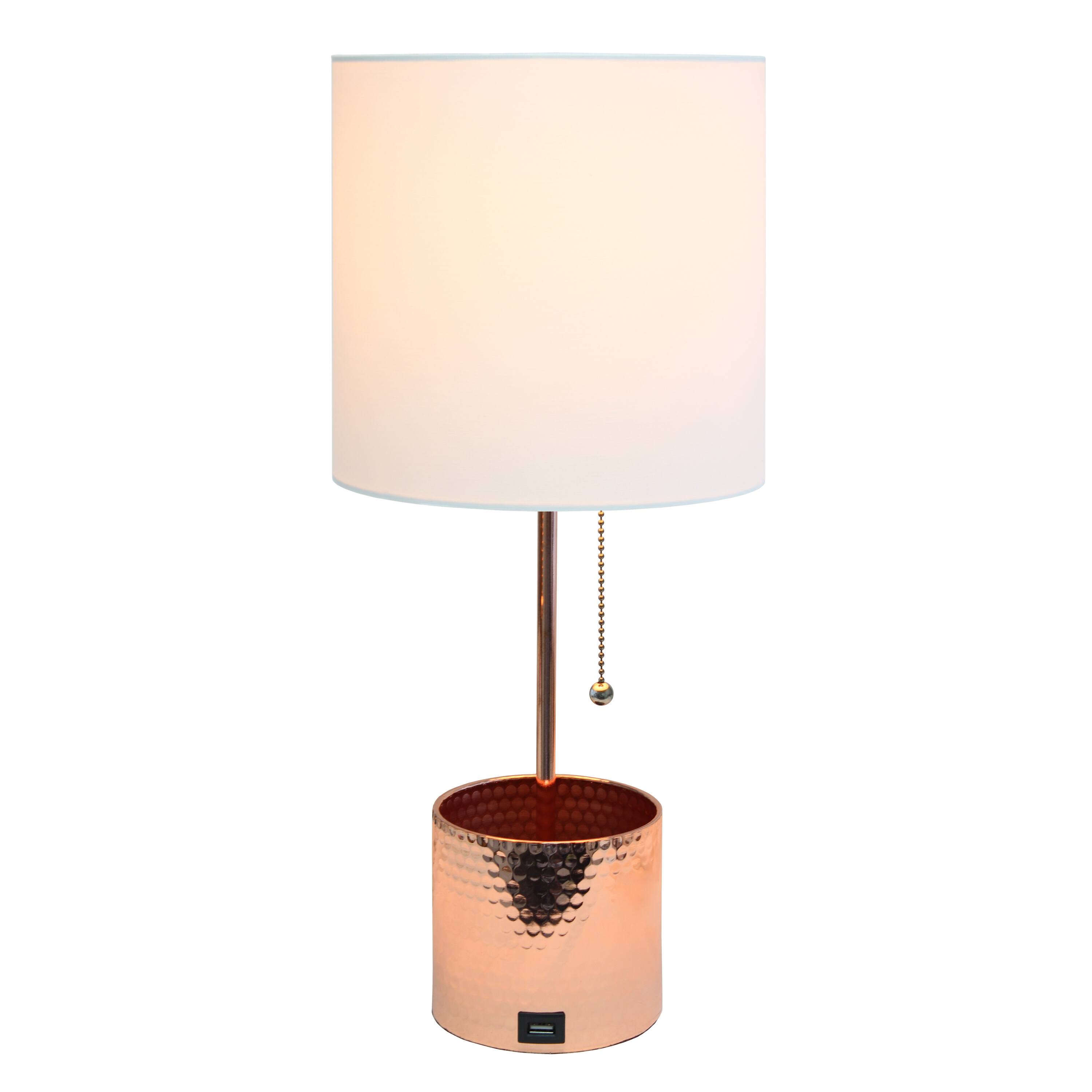 Simple Designs 18.5&#x22; Hammered Metal Container Base Table Lamp with USB Charging Port