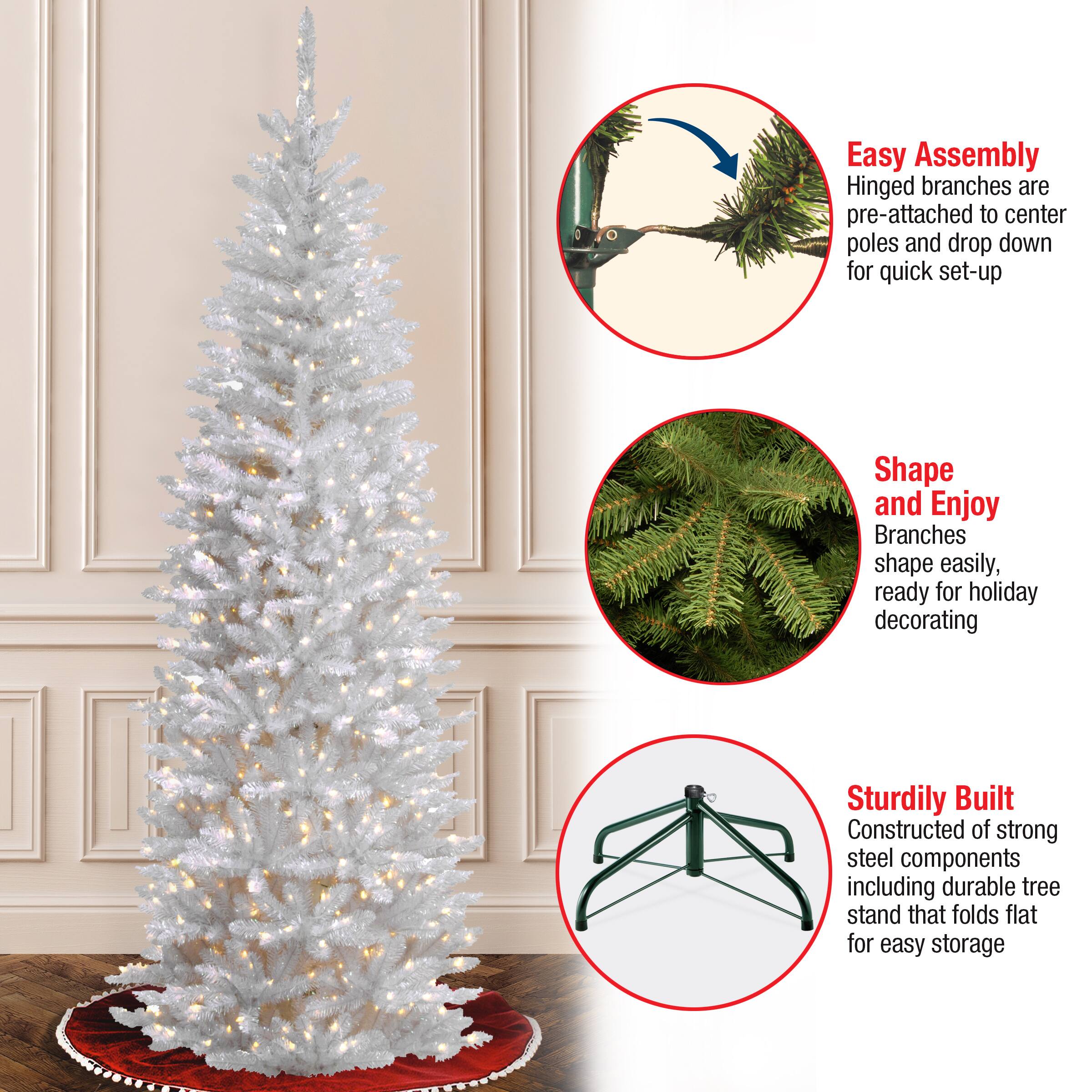 7 ft. Pre-lit White Kingswood Fir Pencil Artificial Christmas Tree, Clear Lights