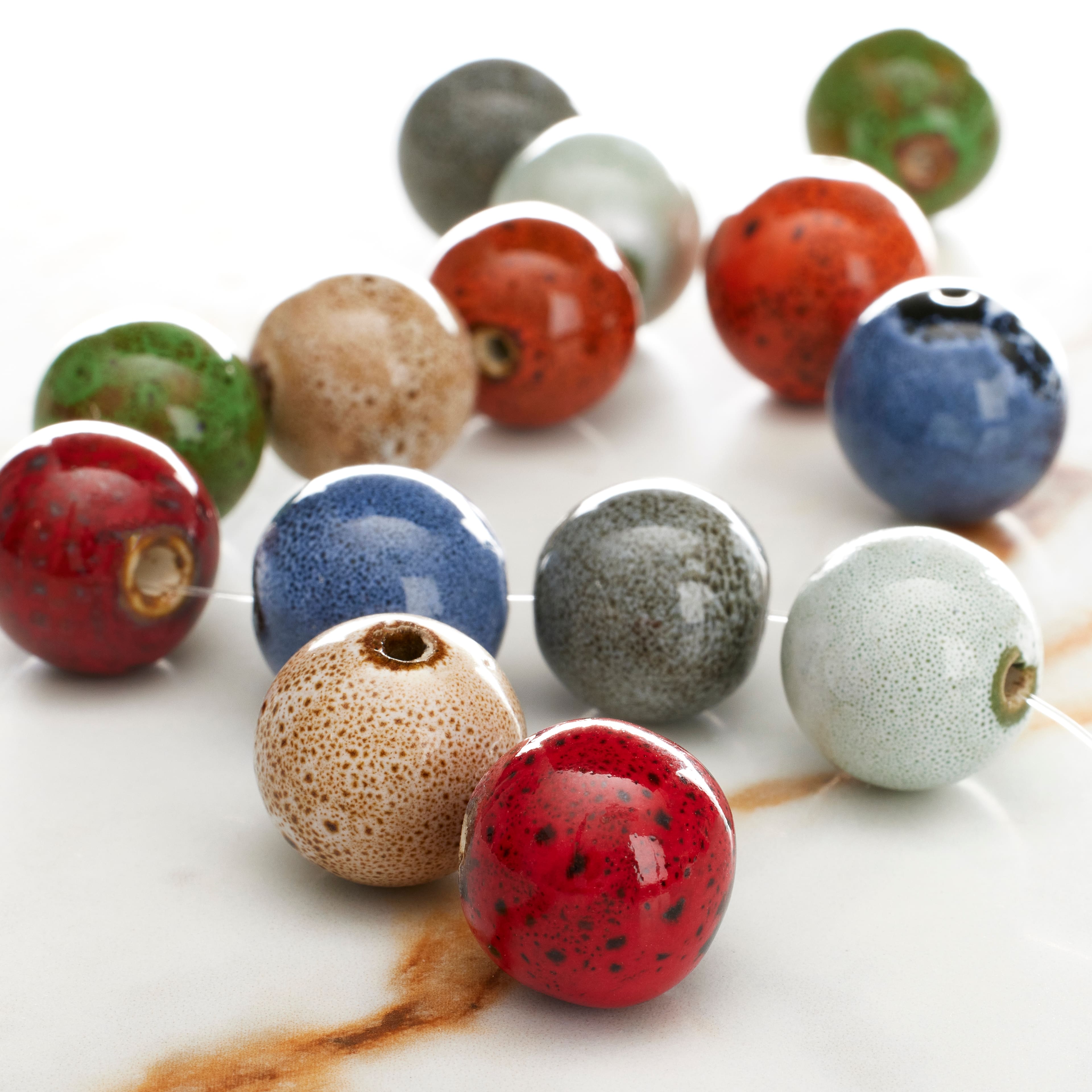 9 Pack: Multicolor Ceramic Round Beads, 16mm by Bead Landing&#x2122;