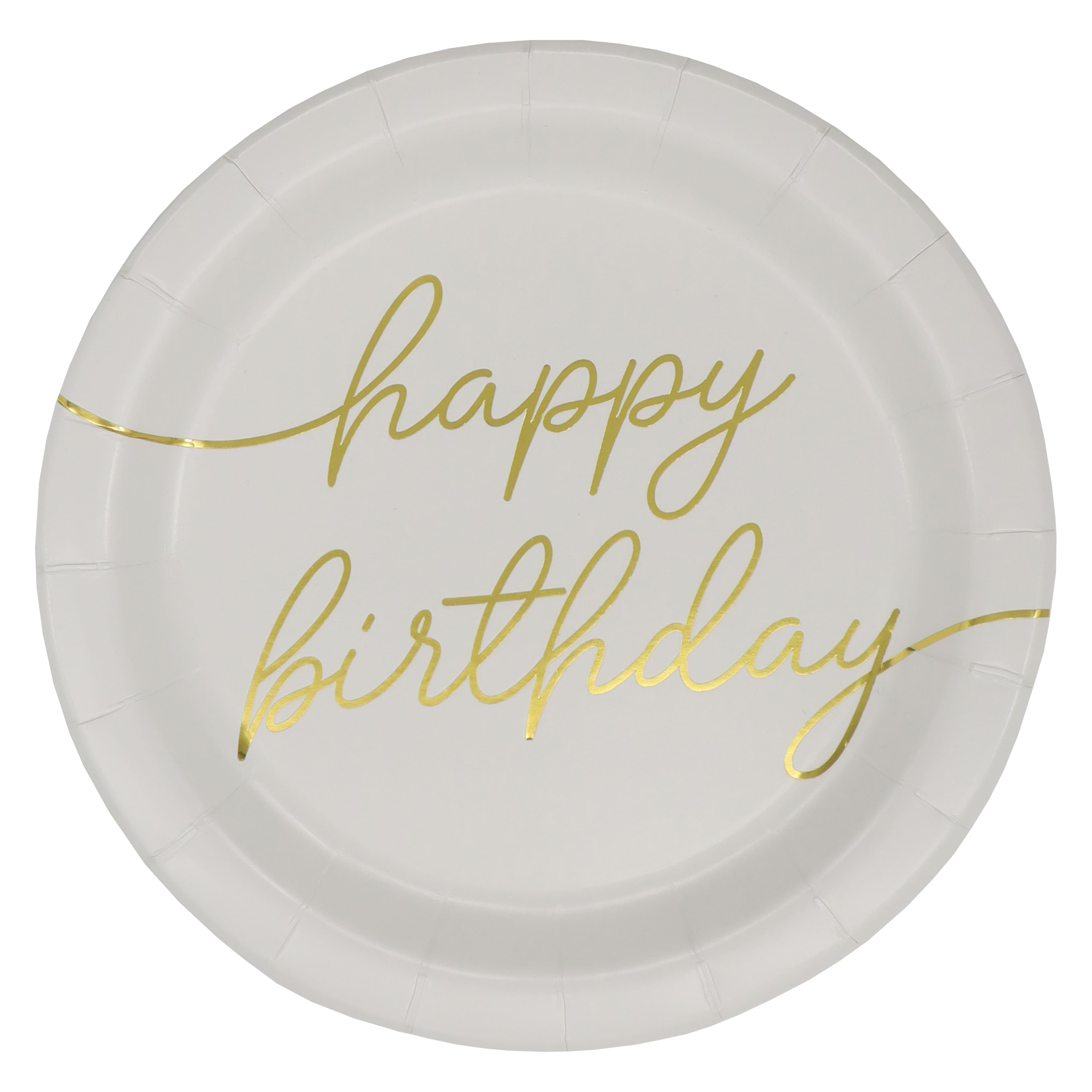 7" White & Gold Happy Birthday Snack Plates, 8ct. by Celebrate It™