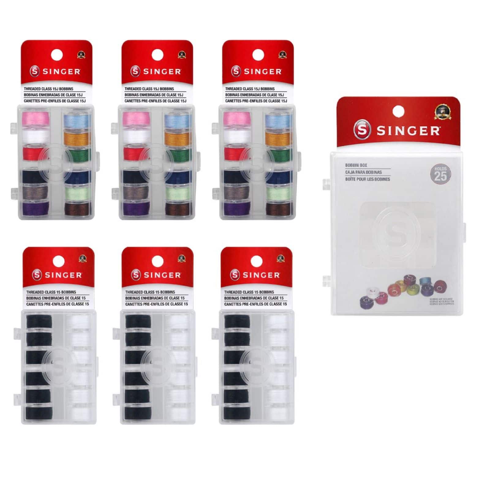 SINGER® Multicolor Class 15J Sewing Bobbin Set with Storage Case