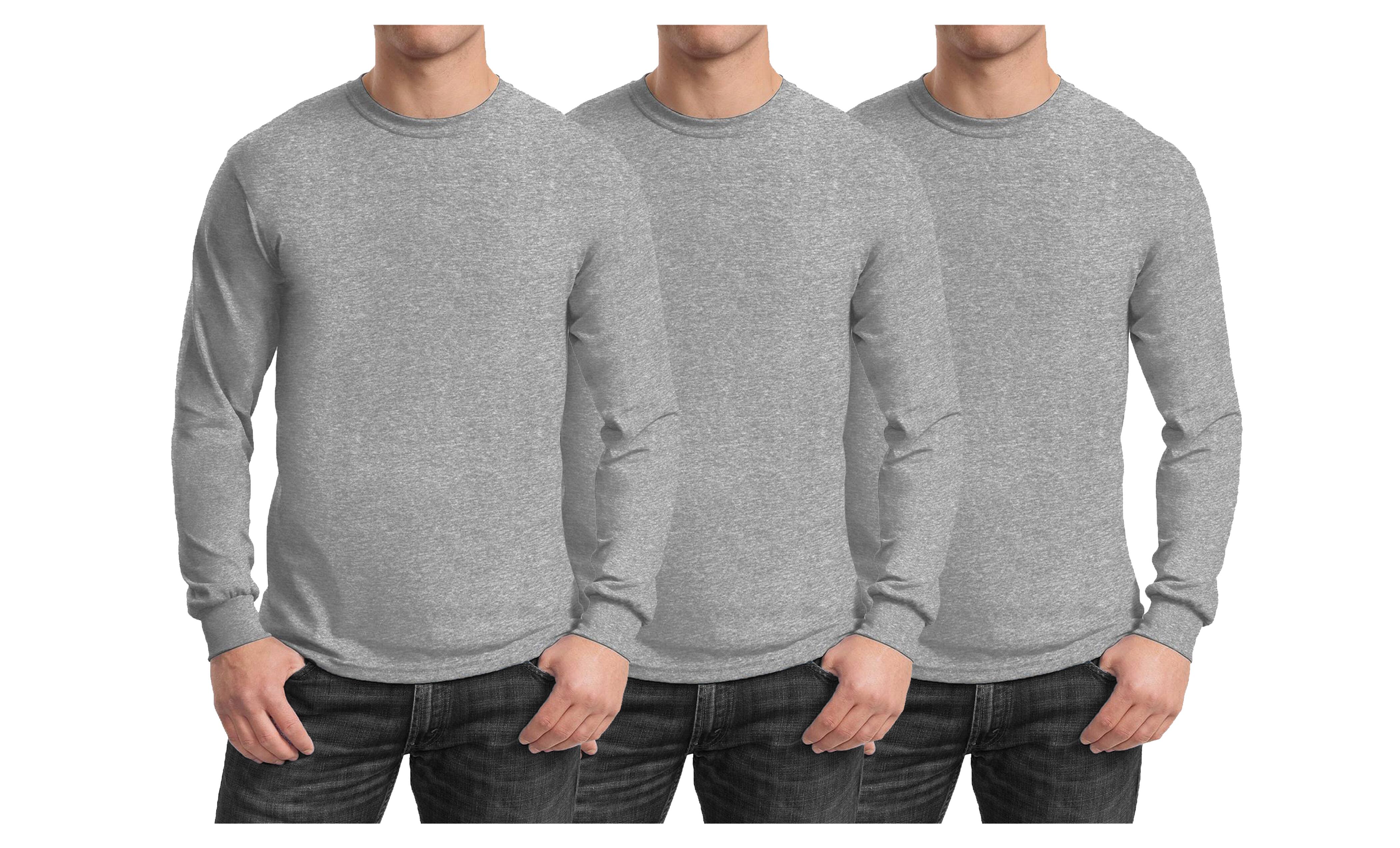 Galaxy By Harvic Long Sleeve Crew Neck Men&#x27;s Egyptian Cotton-Blend T-Shirt 3 Pack