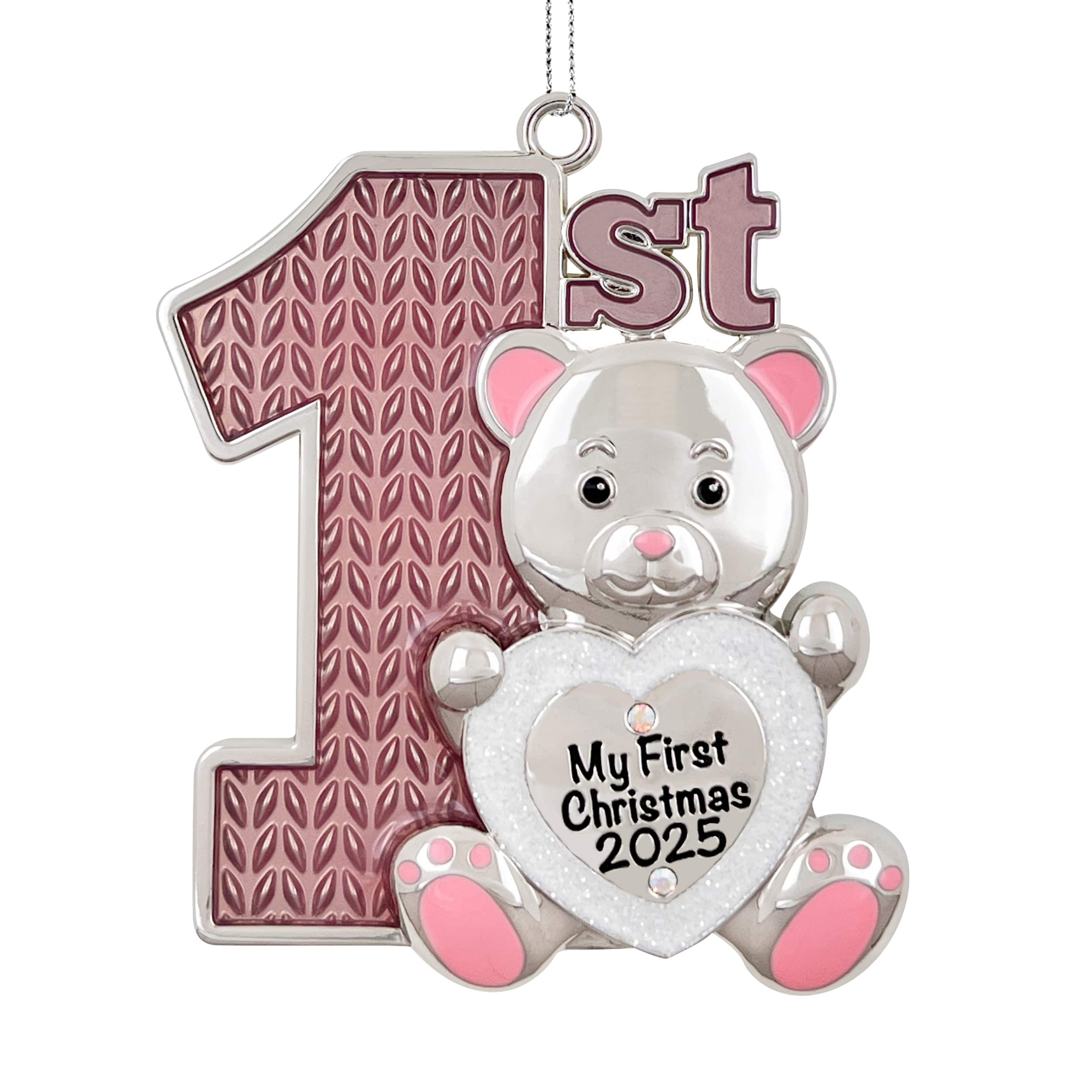 3&#x22; Pink 1st Christmas Teddy Bear Metal Ornament by Ashland&#xAE;