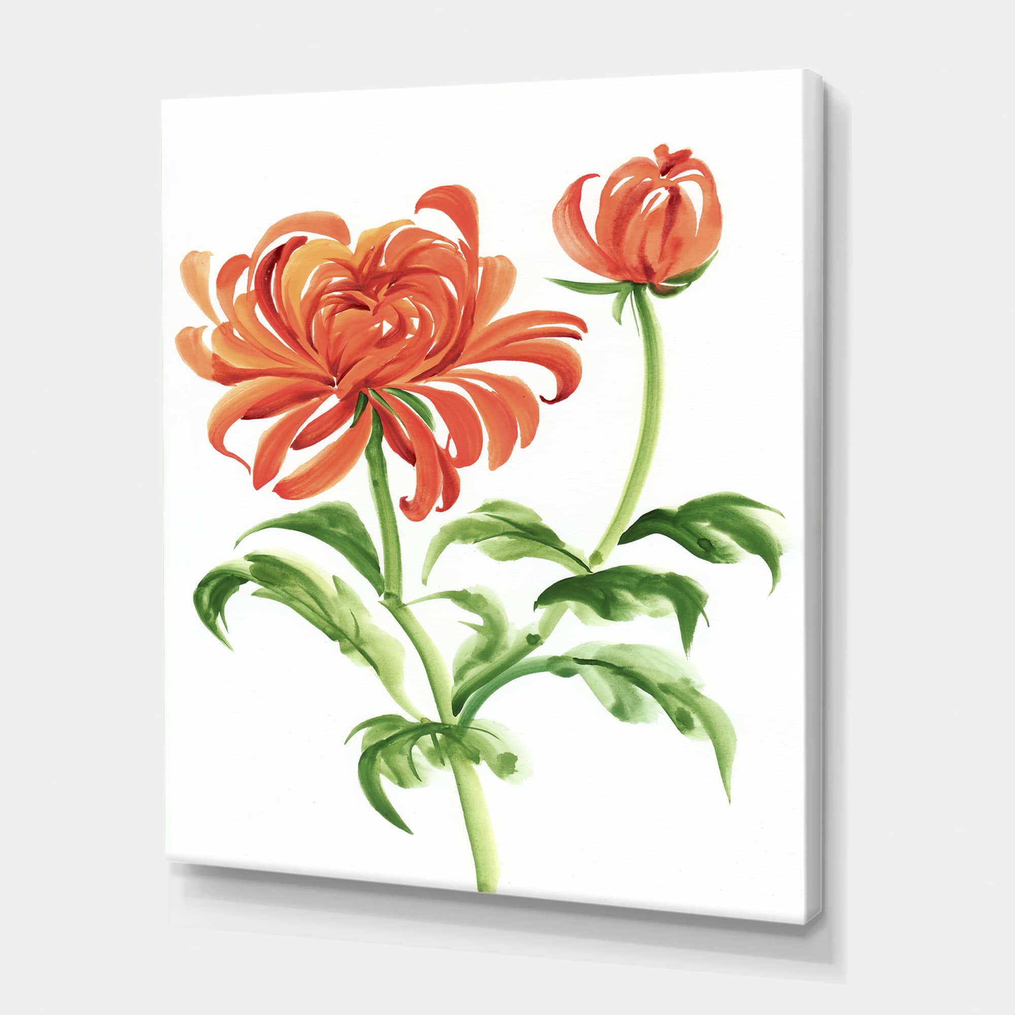 Designart - Vintage Orange Chrysanthemum Flower - Traditional Canvas Wall Art Print